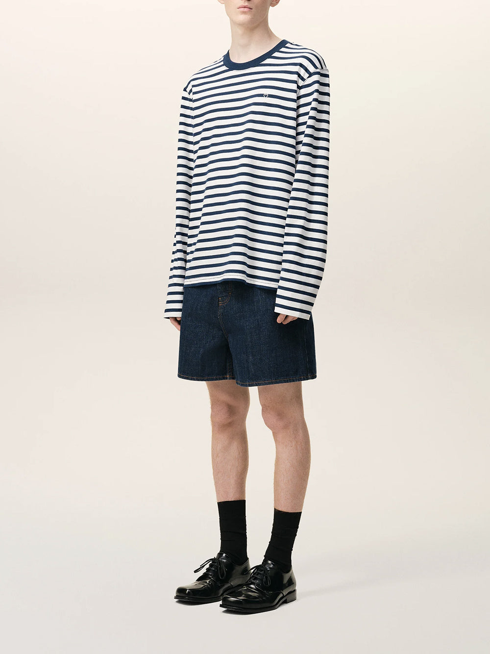 AMI PARIS-LONG SLEEVES BOXY FIT MARINIERE TSHIRT-