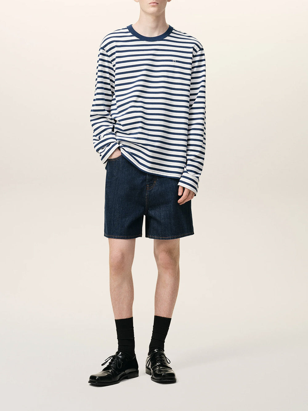 AMI PARIS-LONG SLEEVES BOXY FIT MARINIERE TSHIRT-