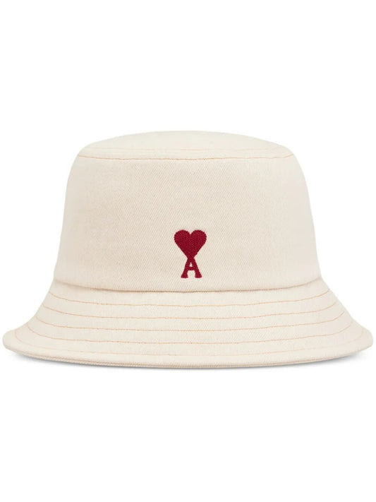 AMI PARIS-RED AMI DE COEUR EMBRODIERY BUCKET HAT-