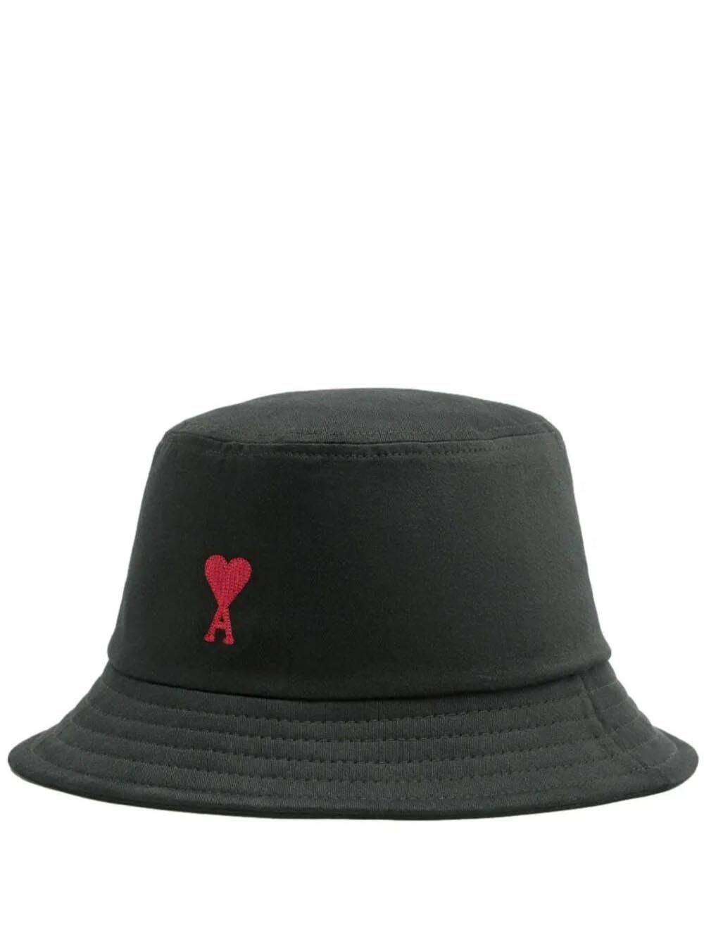 AMI PARIS-RED AMI DE COEUR EMBROiDERY BUCKET HAT-
