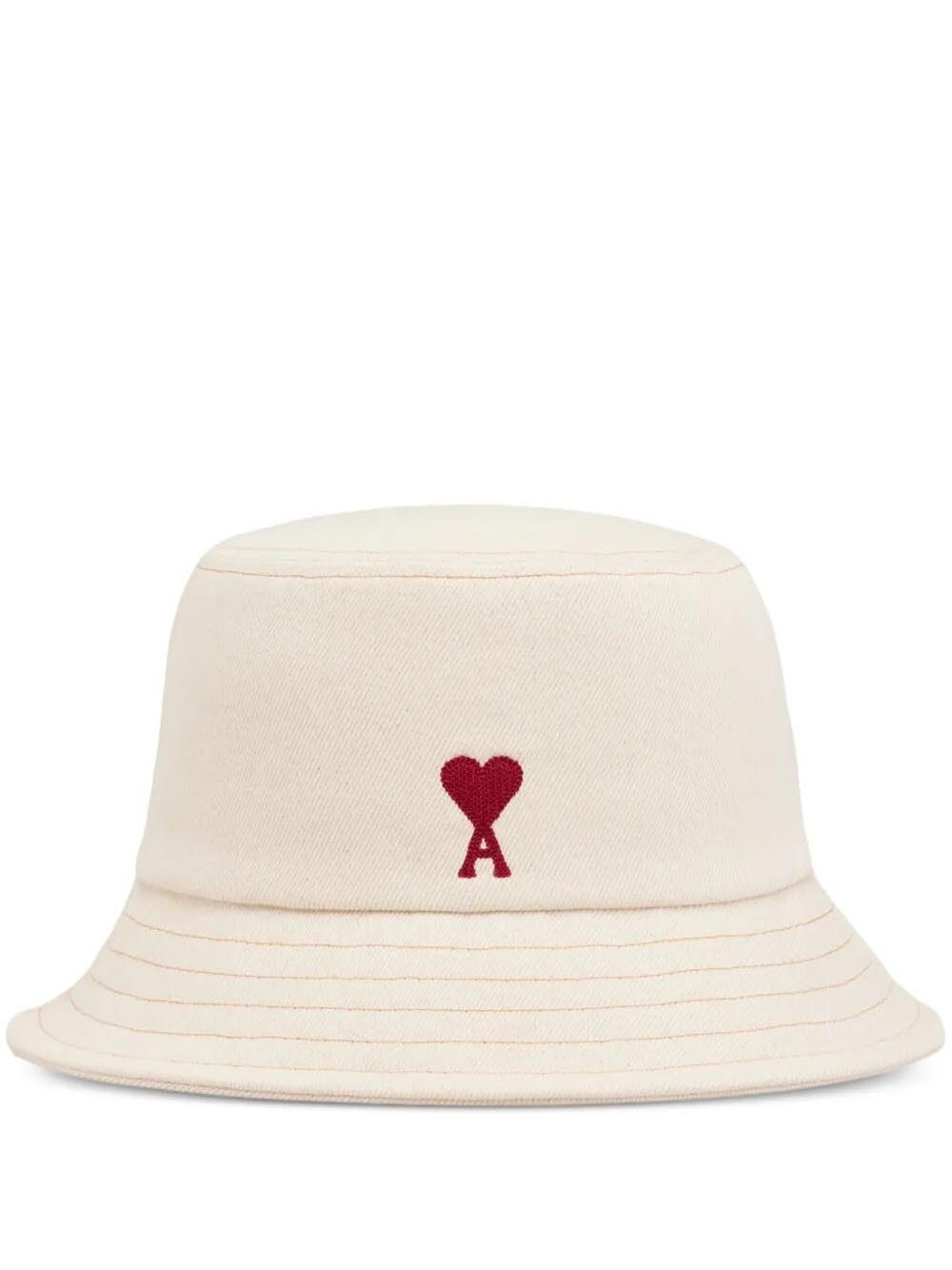 AMI PARIS-RED AMI DE COEUR EMBROiDERY BUCKET HAT-