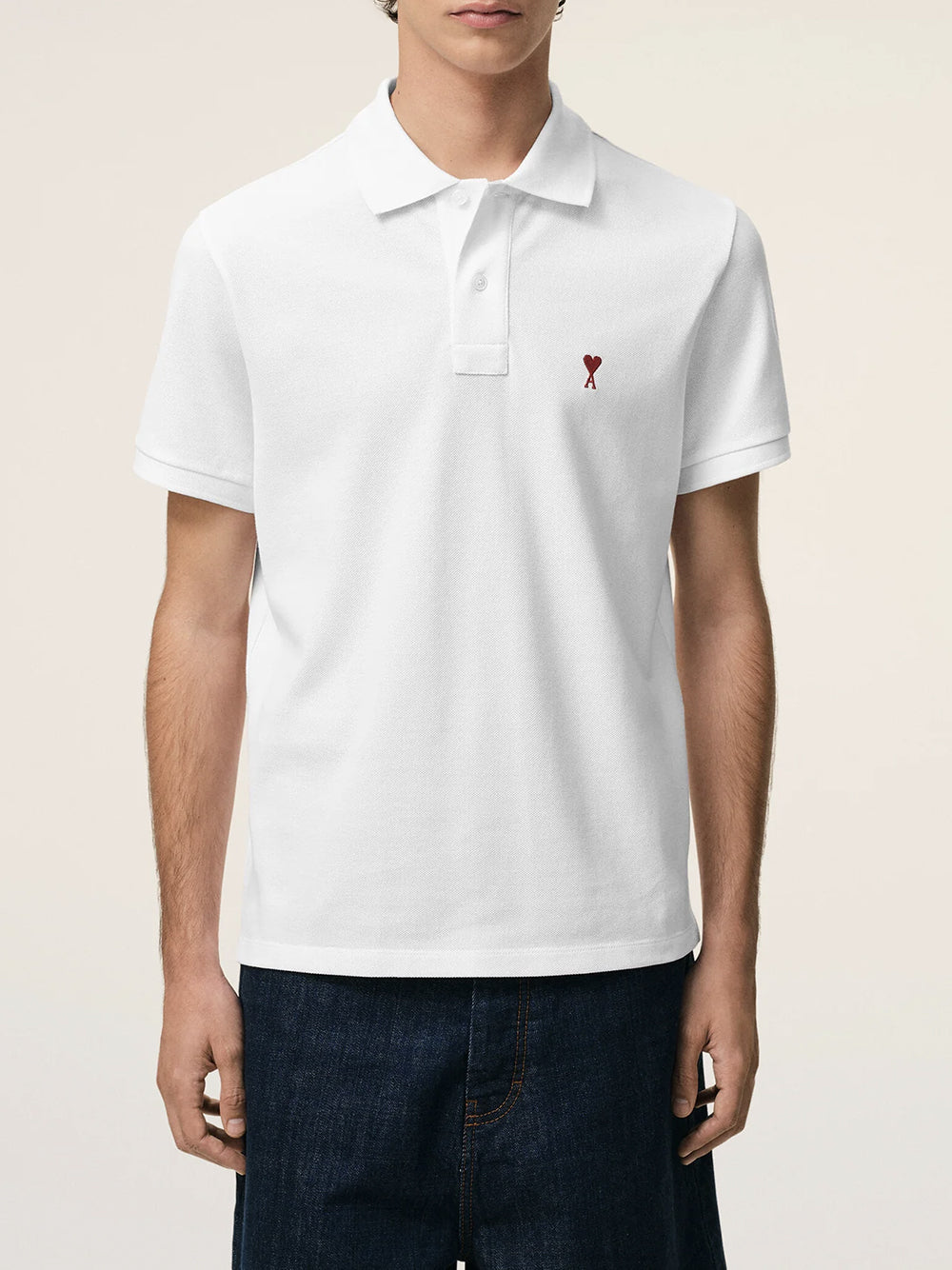 AMI PARIS-RED AMI DE COEUR POLO SHIRT-