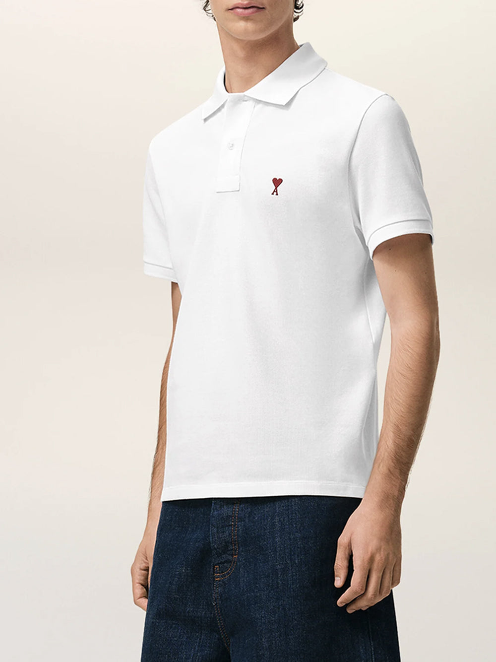 AMI PARIS-RED AMI DE COEUR POLO SHIRT-
