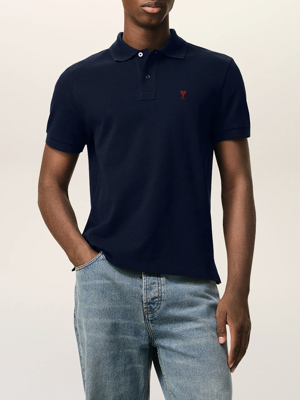 AMI PARIS-RED AMI DE COEUR POLO SHIRT-
