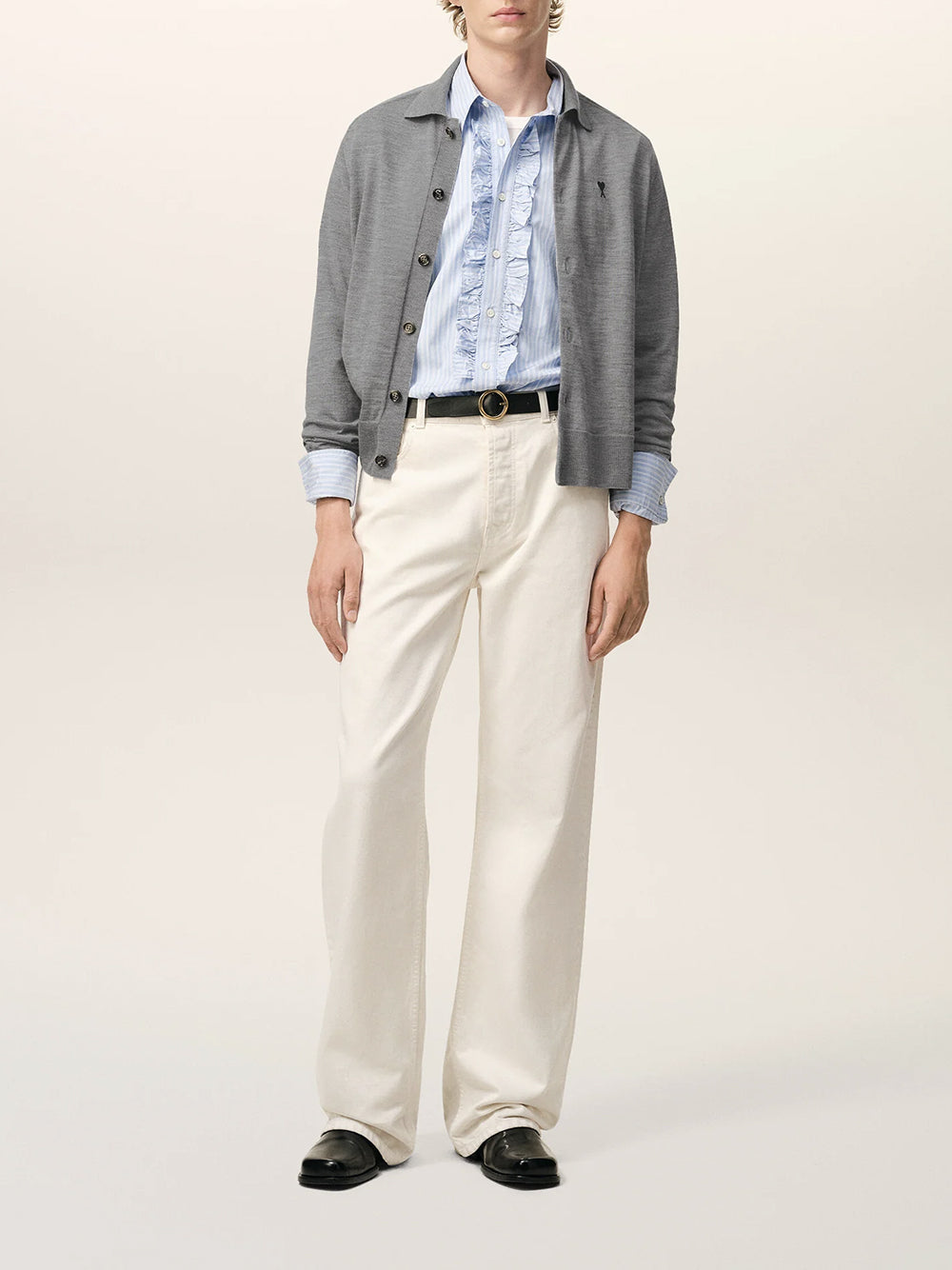 AMI PARIS-SHIRT COLLAR CARDIGAN-