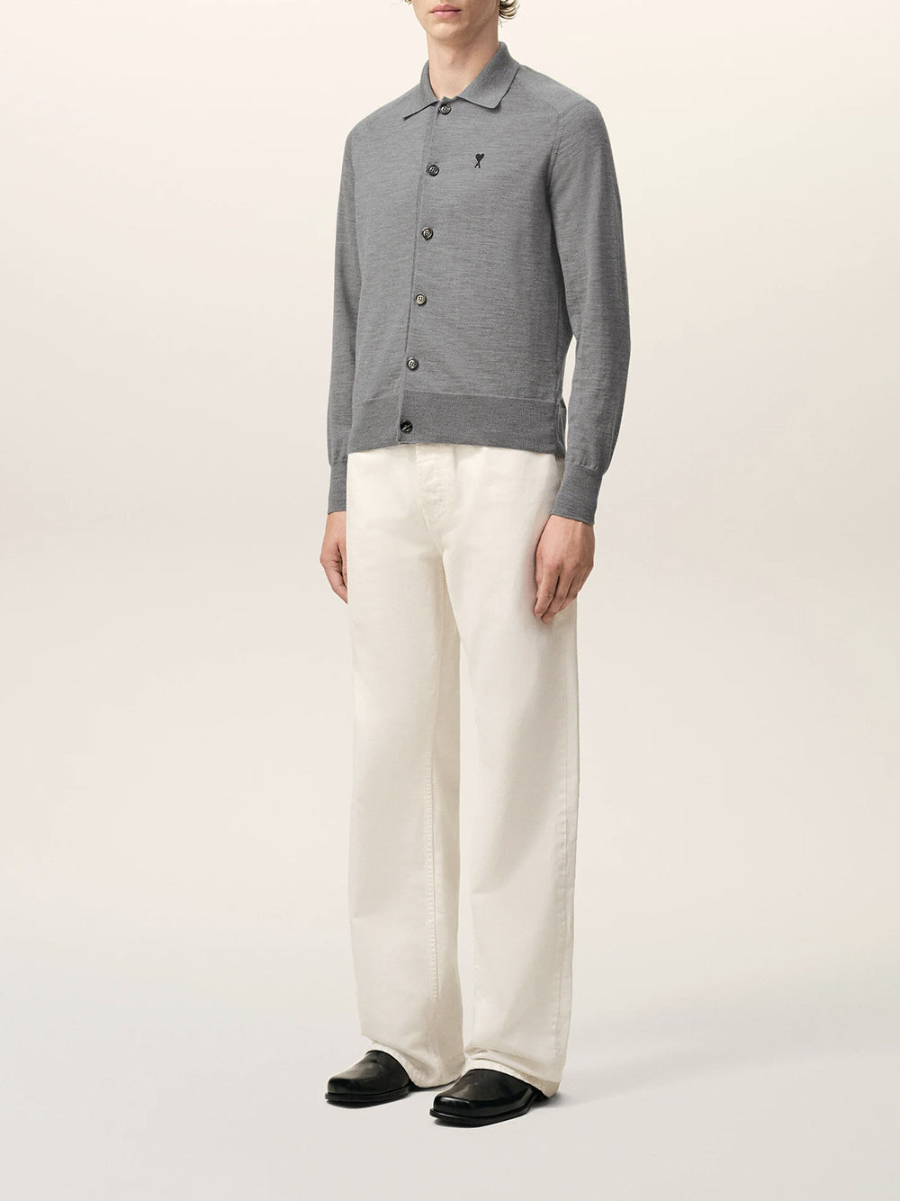 AMI PARIS-SHIRT COLLAR CARDIGAN-