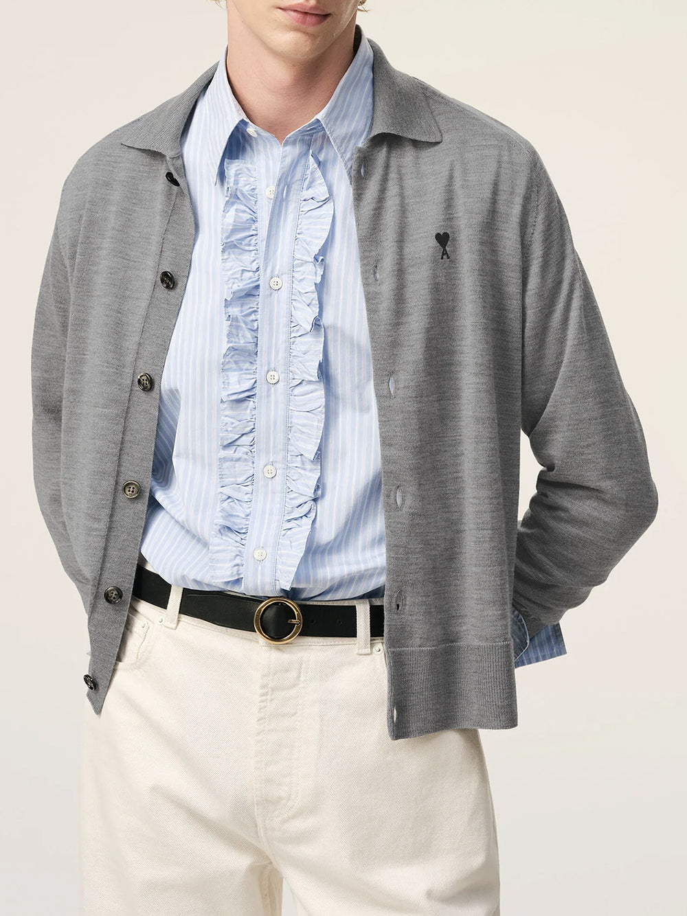 AMI PARIS-SHIRT COLLAR CARDIGAN-