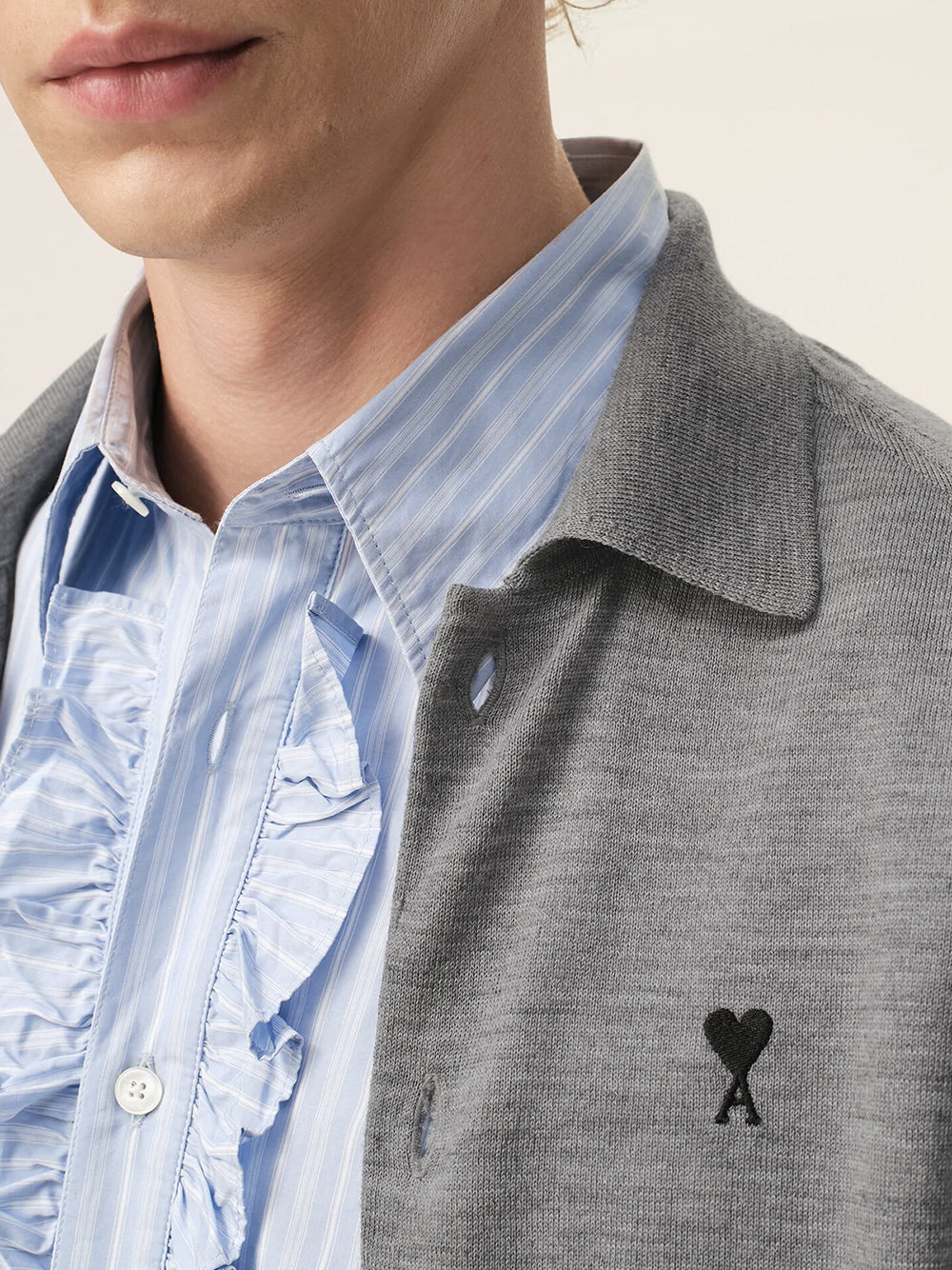 AMI PARIS-SHIRT COLLAR CARDIGAN-