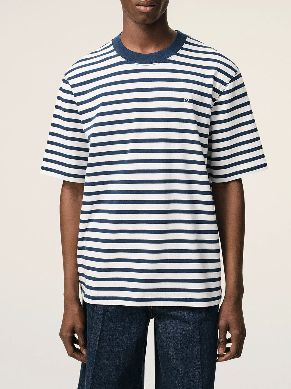 AMI PARIS-SHORT SLEEVES BOXY FIT MARINIERE TSHIRT-
