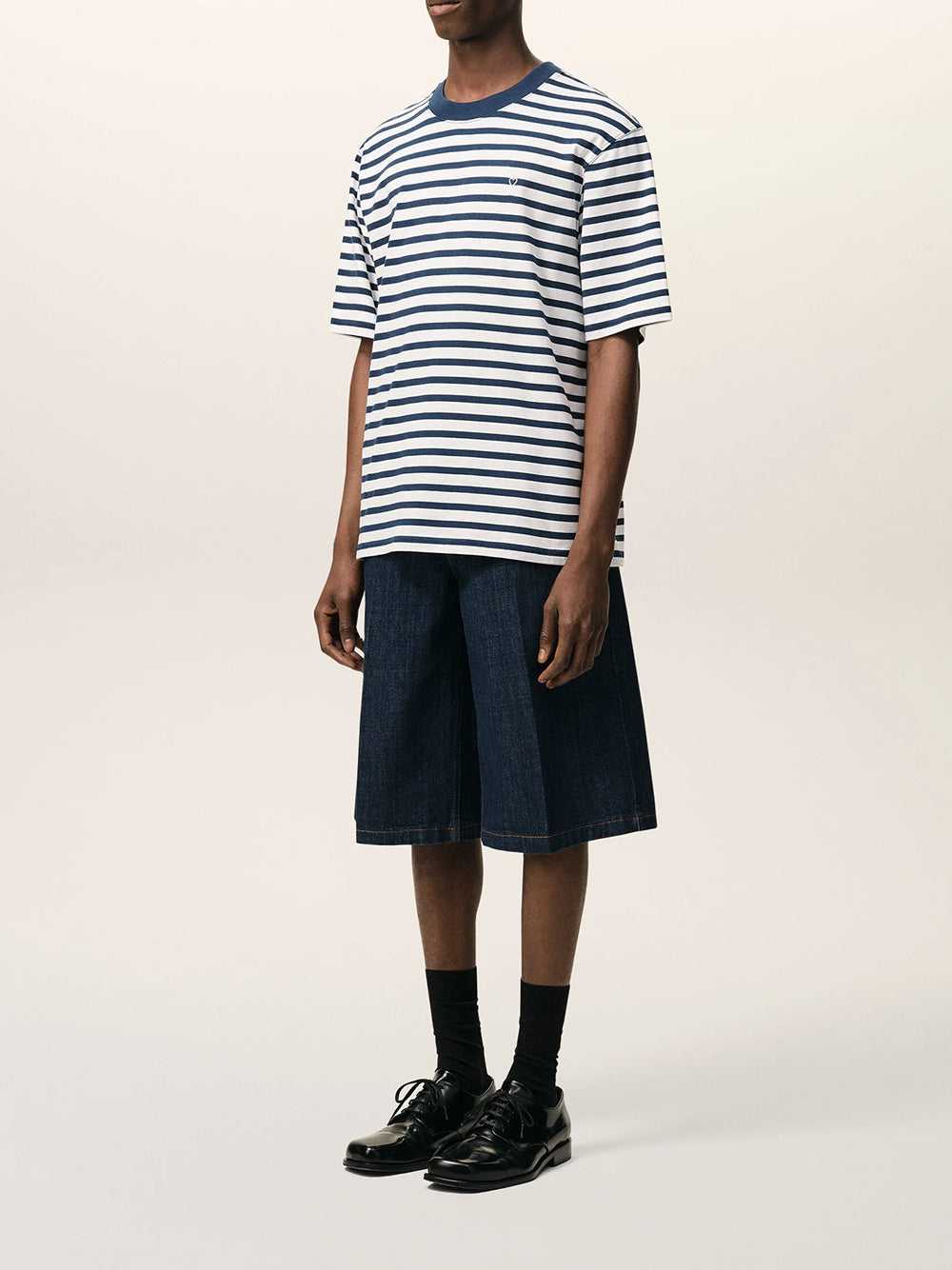 AMI PARIS-SHORT SLEEVES BOXY FIT MARINIERE TSHIRT-