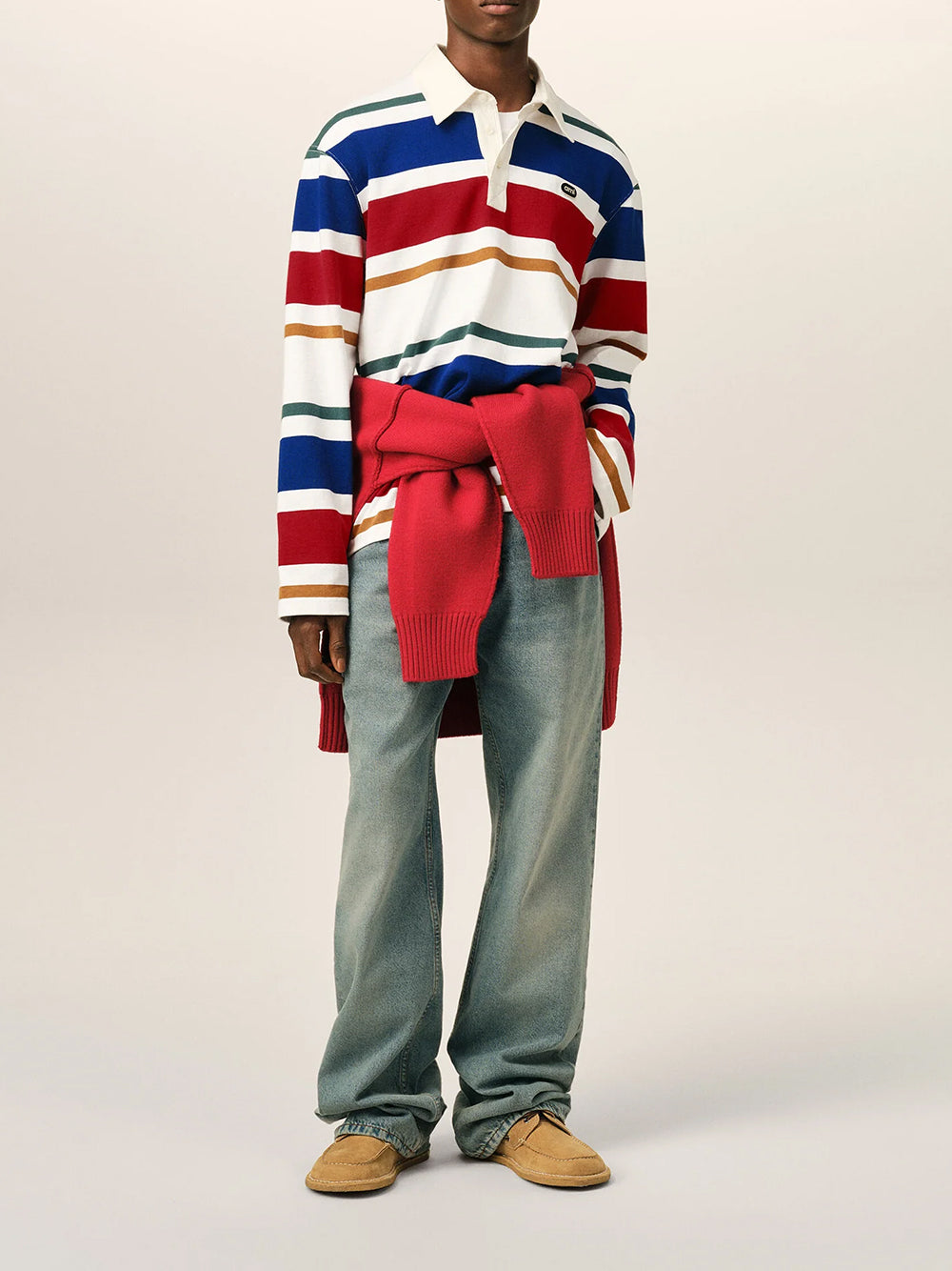 STRIPED POLO WITH AMI BOUCLETTE OVAL PATCH