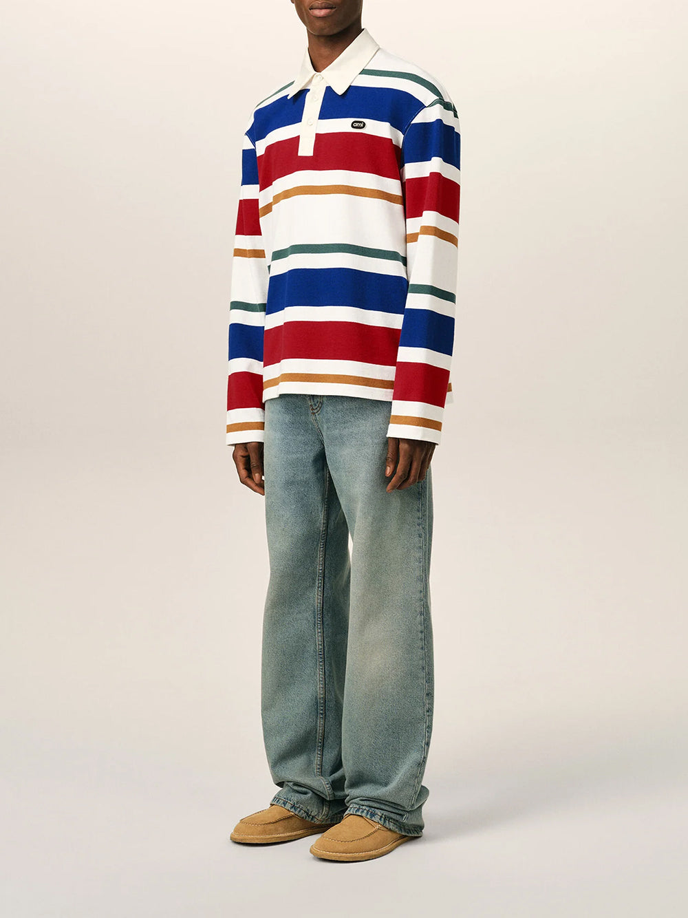 STRIPED POLO WITH AMI BOUCLETTE OVAL PATCH