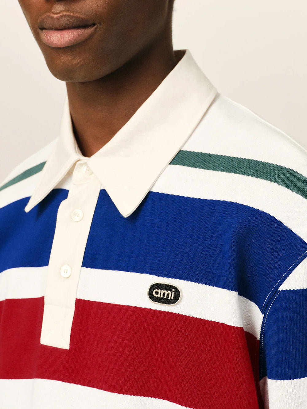STRIPED POLO WITH AMI BOUCLETTE OVAL PATCH