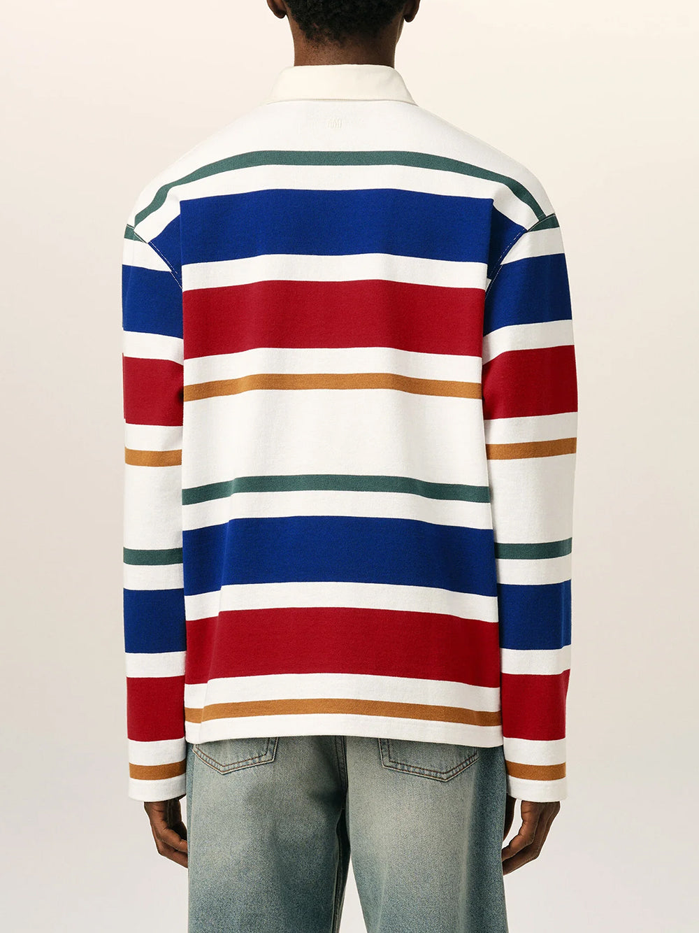 STRIPED POLO WITH AMI BOUCLETTE OVAL PATCH