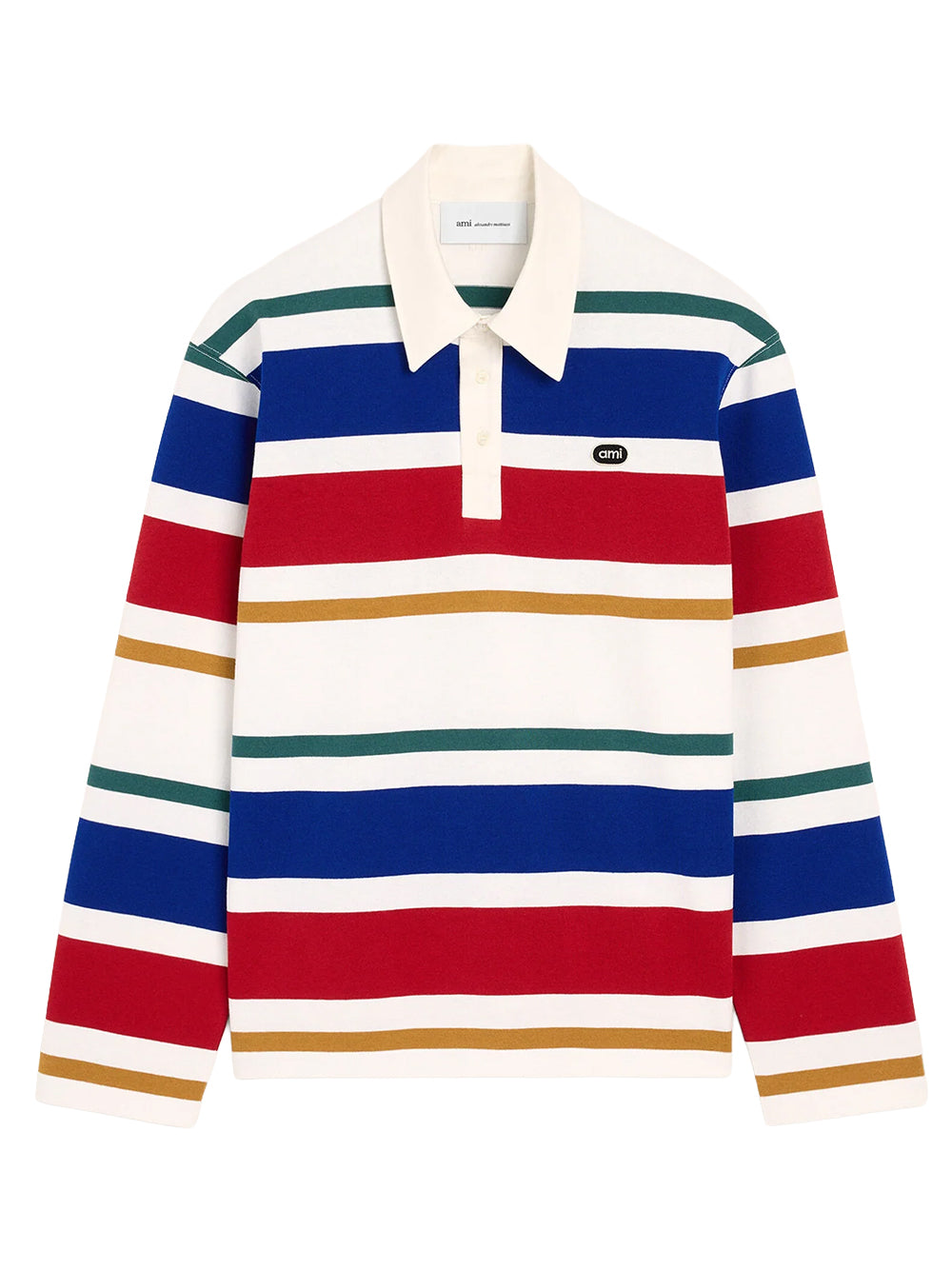 STRIPED POLO WITH AMI BOUCLETTE OVAL PATCH