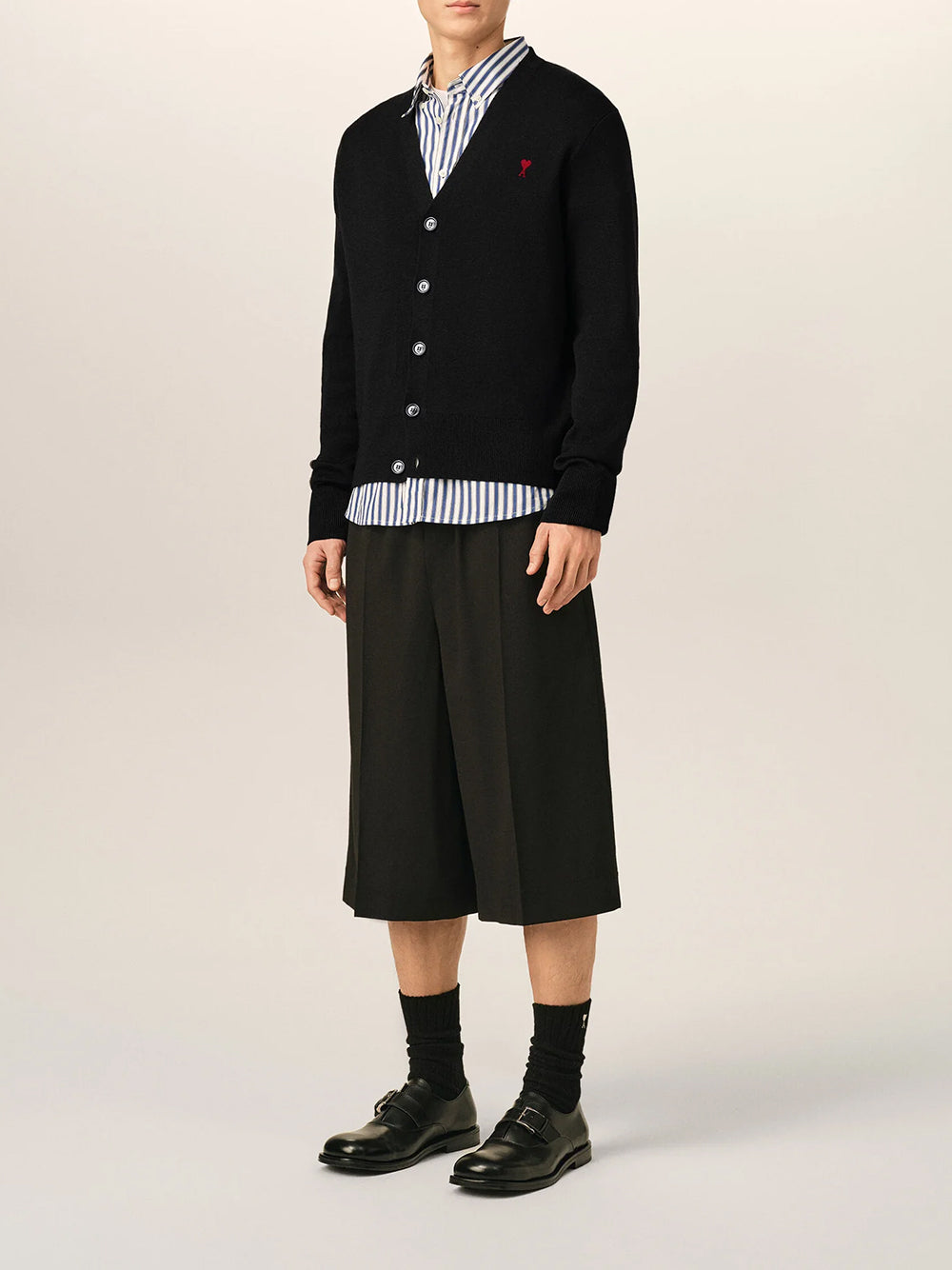 AMI PARIS-V NECK CARDIGAN WITH AMI DE COEUR-