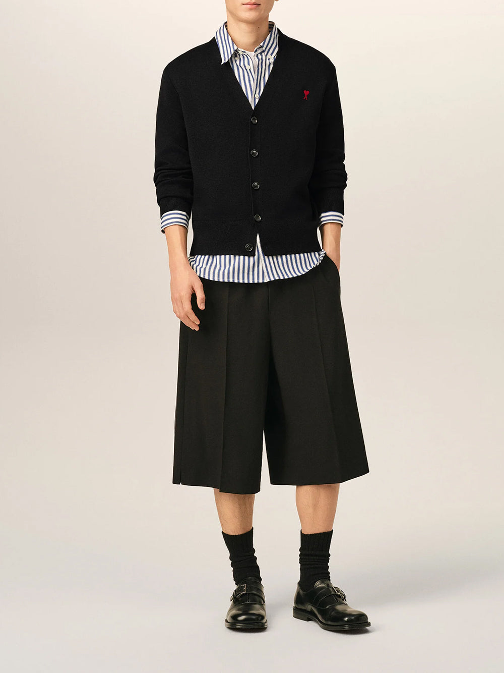 AMI PARIS-V NECK CARDIGAN WITH AMI DE COEUR-
