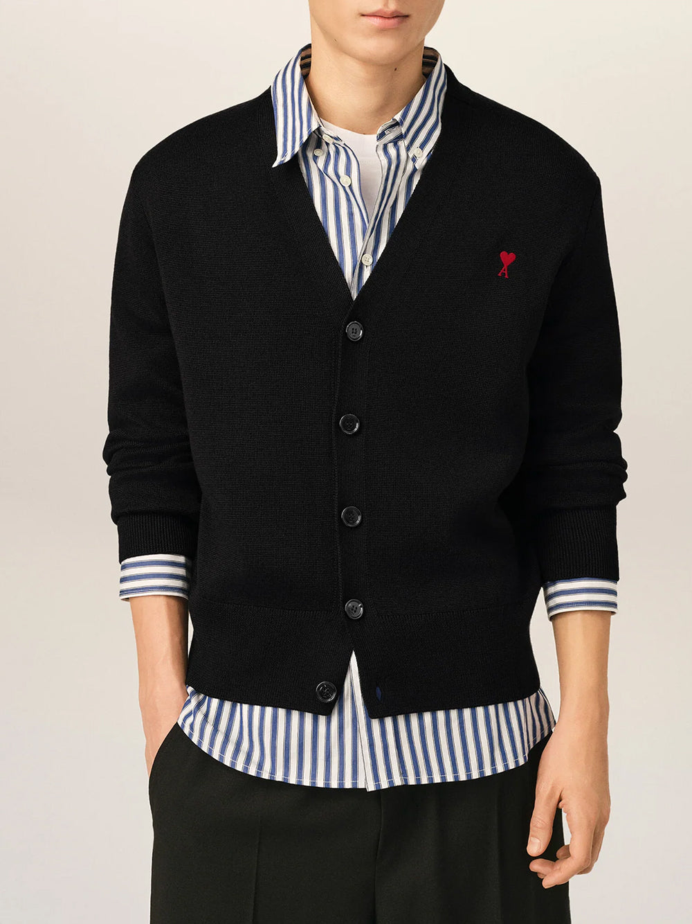 AMI PARIS-V NECK CARDIGAN WITH AMI DE COEUR-
