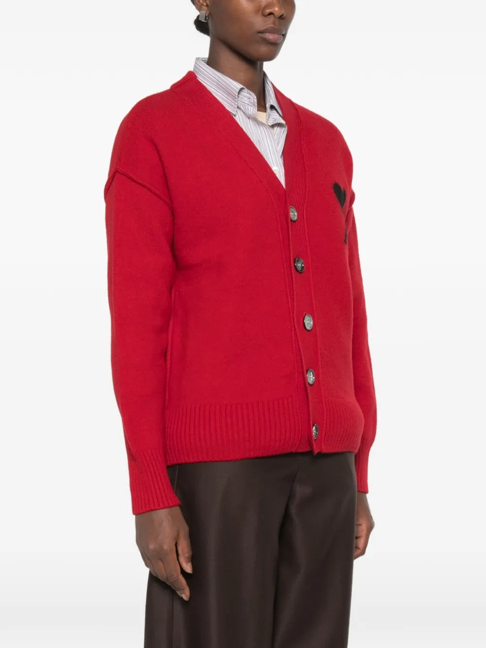 V NECK CARDIGAN WITH CONTRASTED AMI DE COEUR