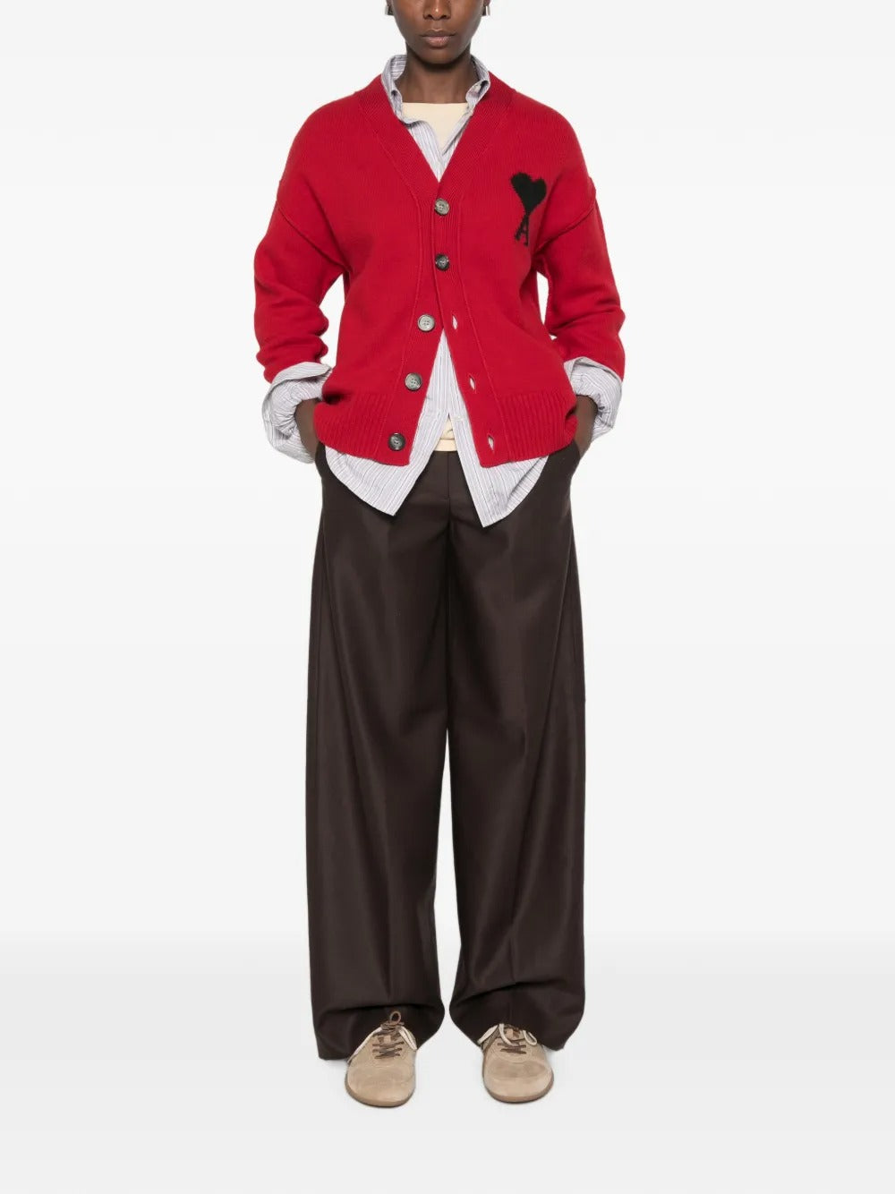 V NECK CARDIGAN WITH CONTRASTED AMI DE COEUR