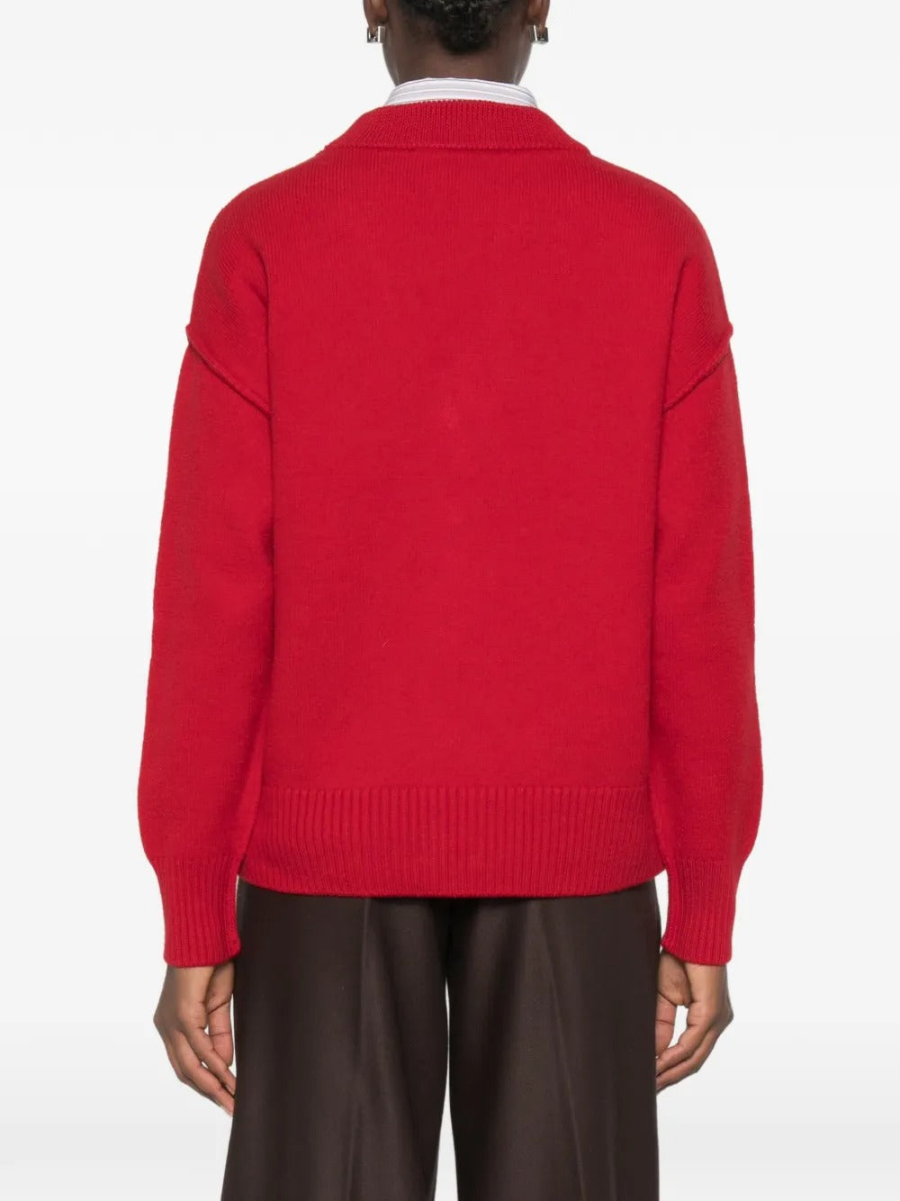 V NECK CARDIGAN WITH CONTRASTED AMI DE COEUR