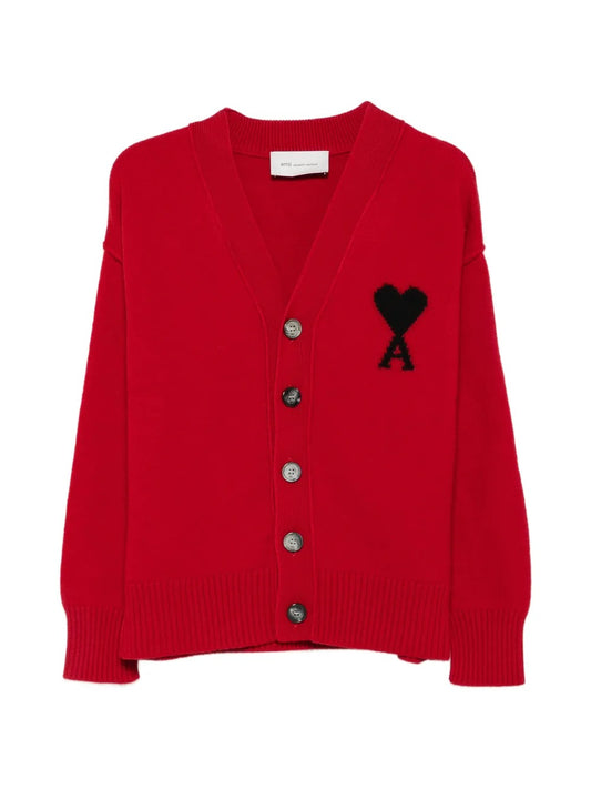 V NECK CARDIGAN WITH CONTRASTED AMI DE COEUR