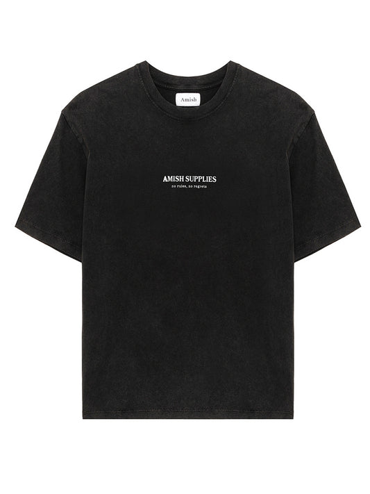 AMISH-CREW NECK T-SHIRT WITH GRUNGE PRINT-