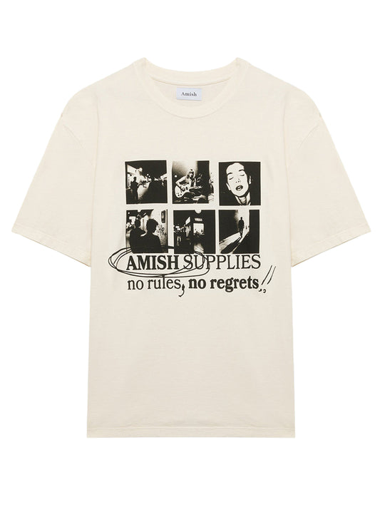 AMISH-CREW NECK T-SHIRT WITH NO RULES PRINT-