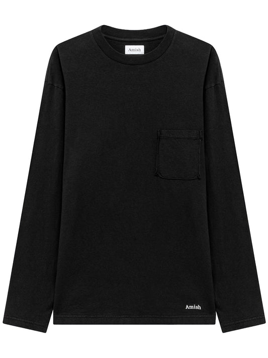 AMISH-T-shirt raw edge L/S AMISH Jersey Micro logo Dyed-