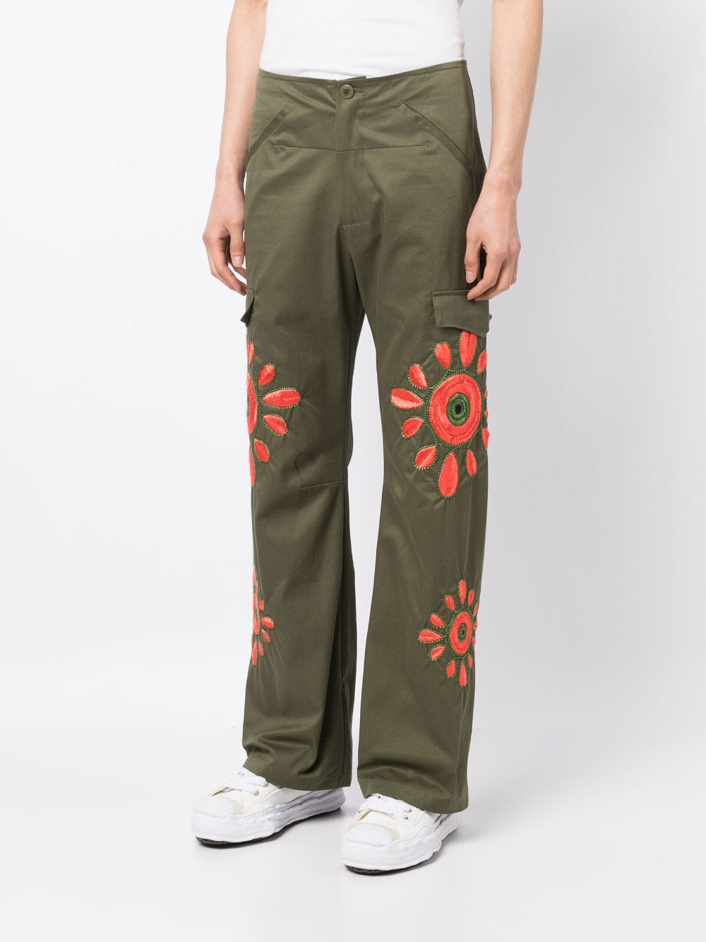 BLUEMARBLE-CARGO PANTS KHAKI WITH FLOWERS EMBROIDERIES-PA43 TW16A23 KAKHI