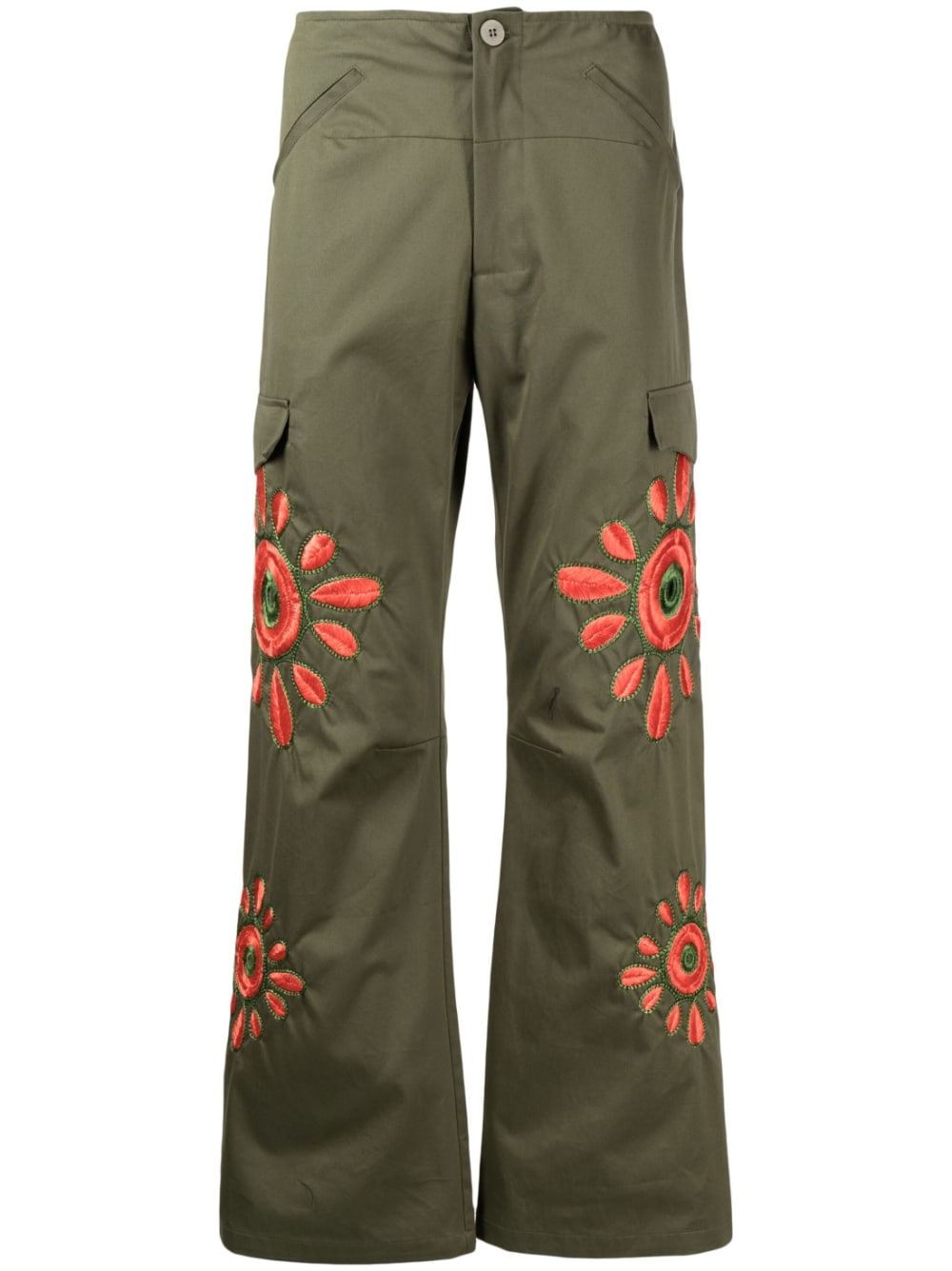 BLUEMARBLE-CARGO PANTS KHAKI WITH FLOWERS EMBROIDERIES-PA43 TW16A23 KAKHI