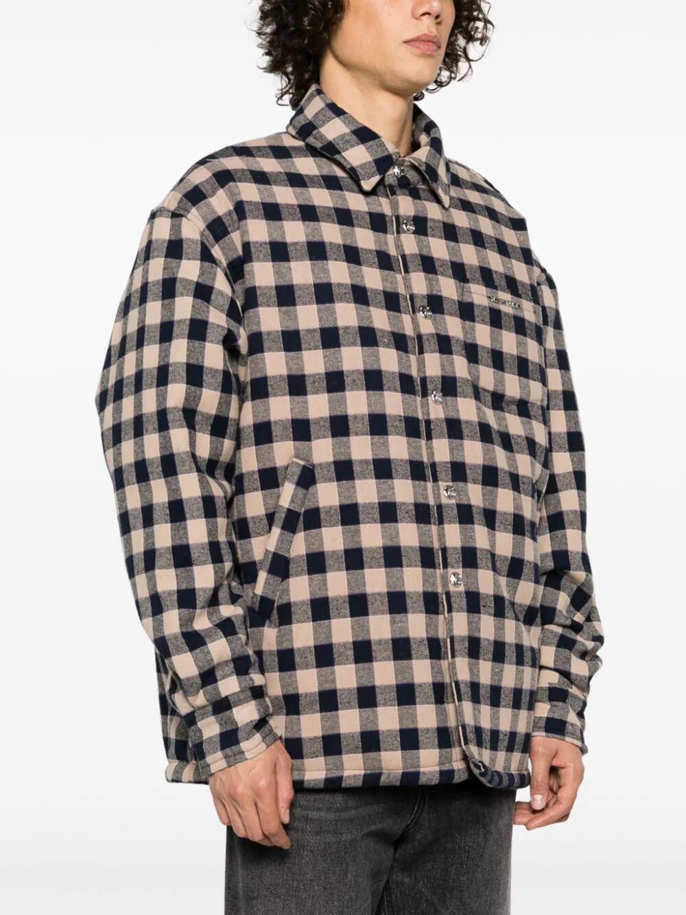 BLUEMARBLE-Plaid padded overshirt-SH18 FA01B23 NAVY