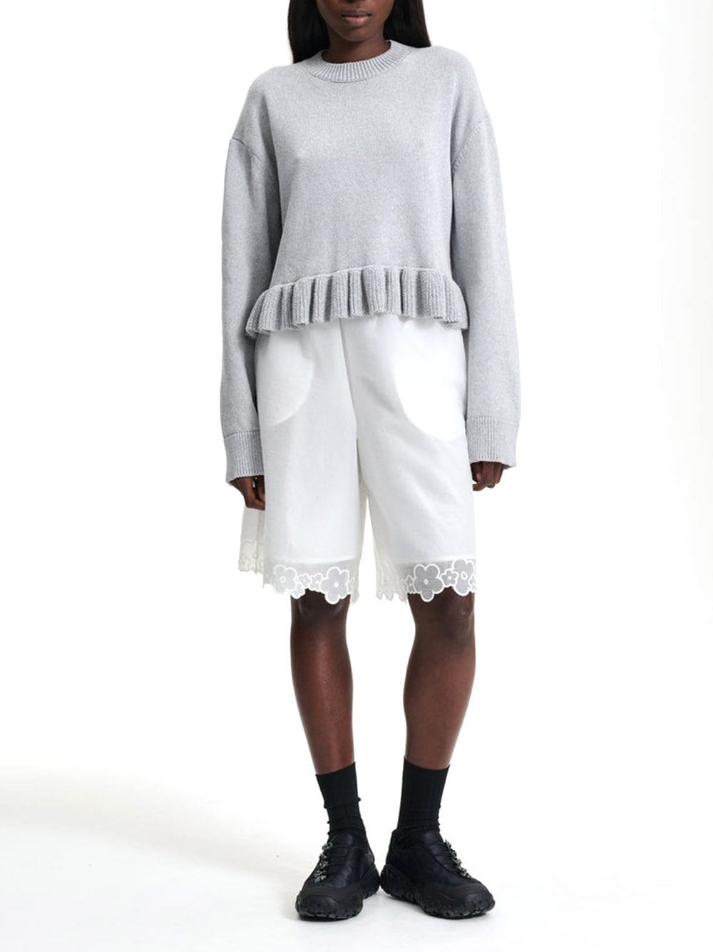 CECILIE BAHNSEN-ARYA SHORTS EMBROIDERED RIPSTOP WHITE-