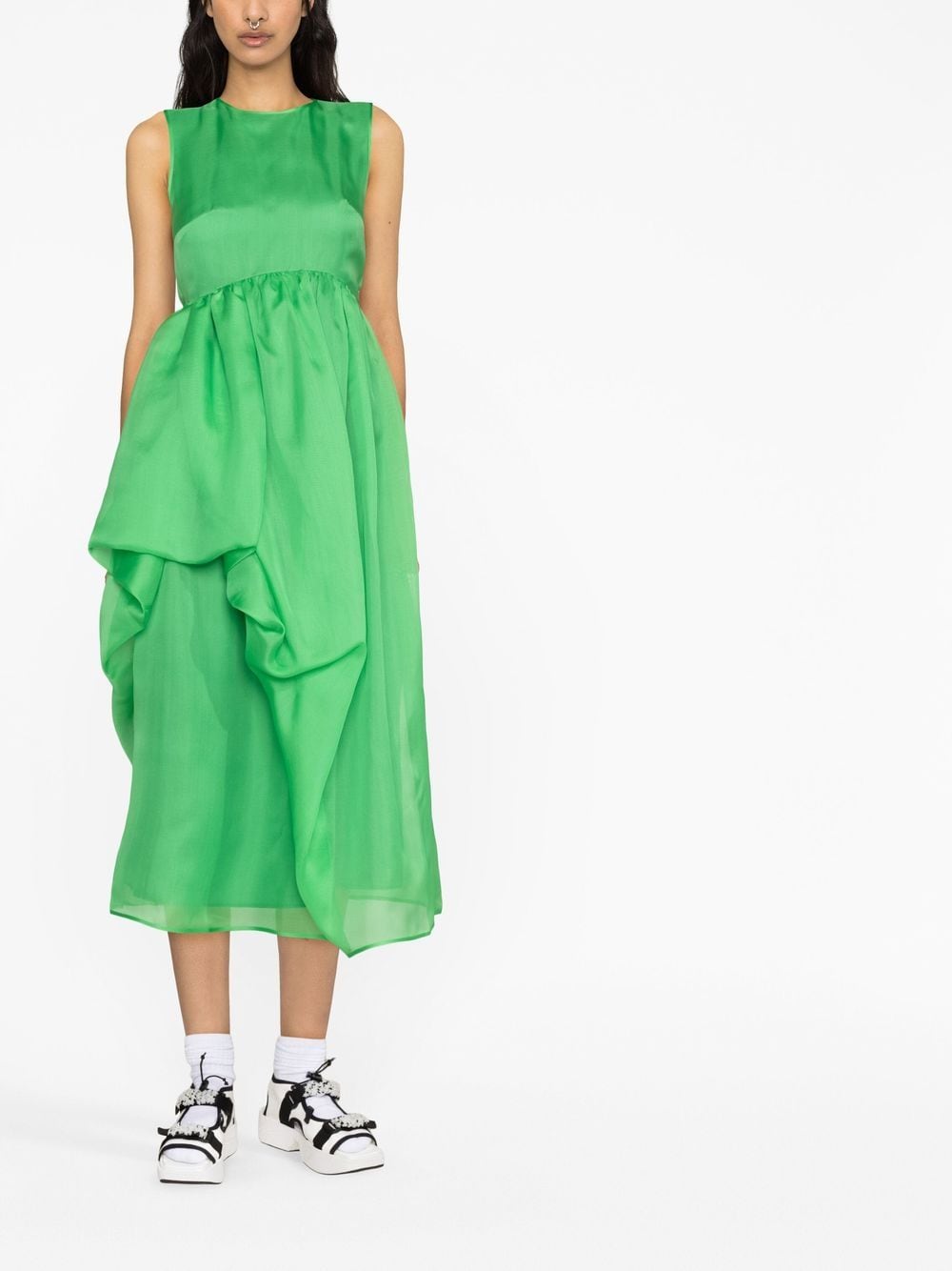 CECILIE BAHNSEN-DRESS WITH OPEN BACK AND ASYMMETRICAL SKIRT-222RTW10077 FANG DRESS EMERALD GREEN