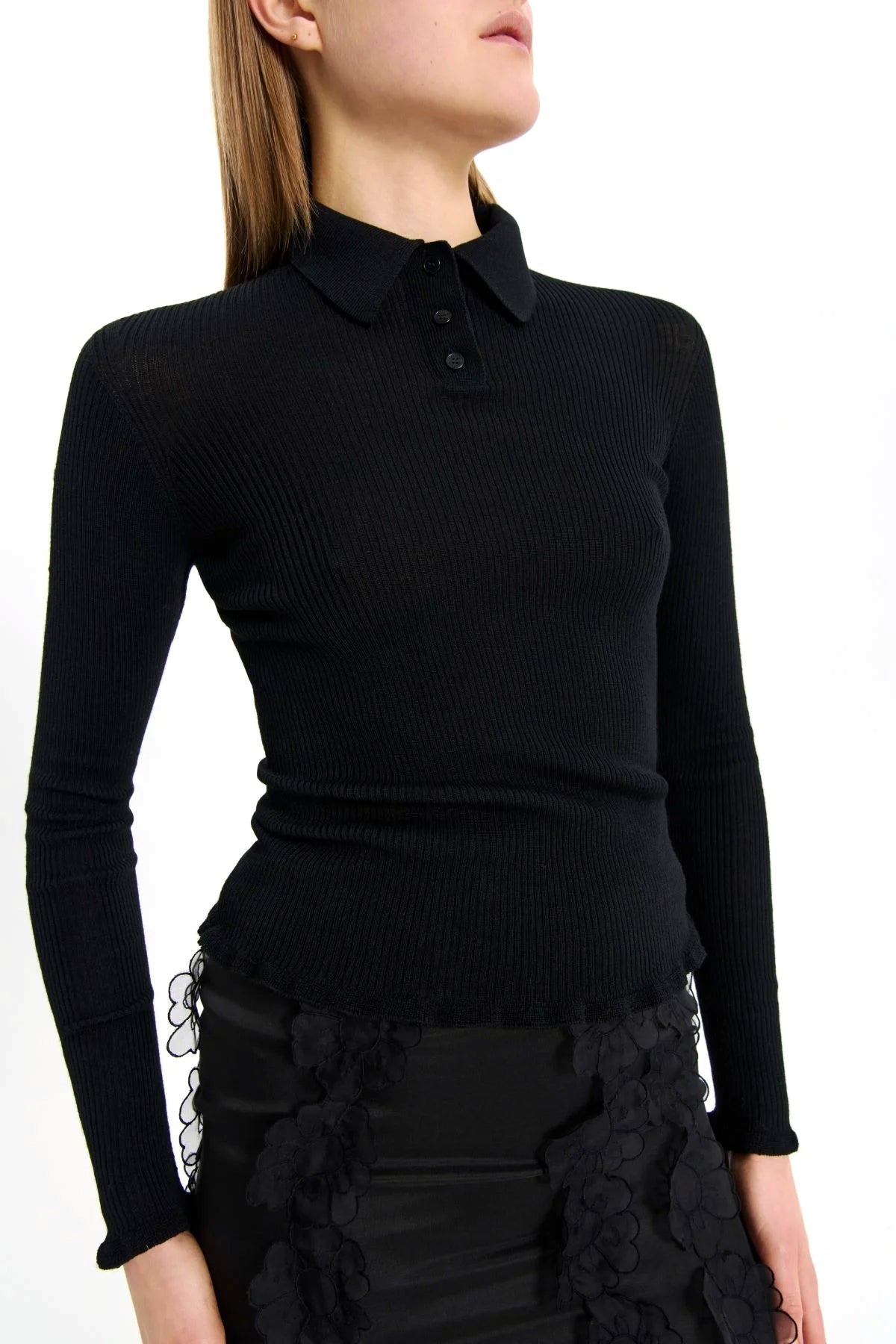 CECILIE BAHNSEN-ODA TOP LIGHTWEIGHT KNIT BLACK-