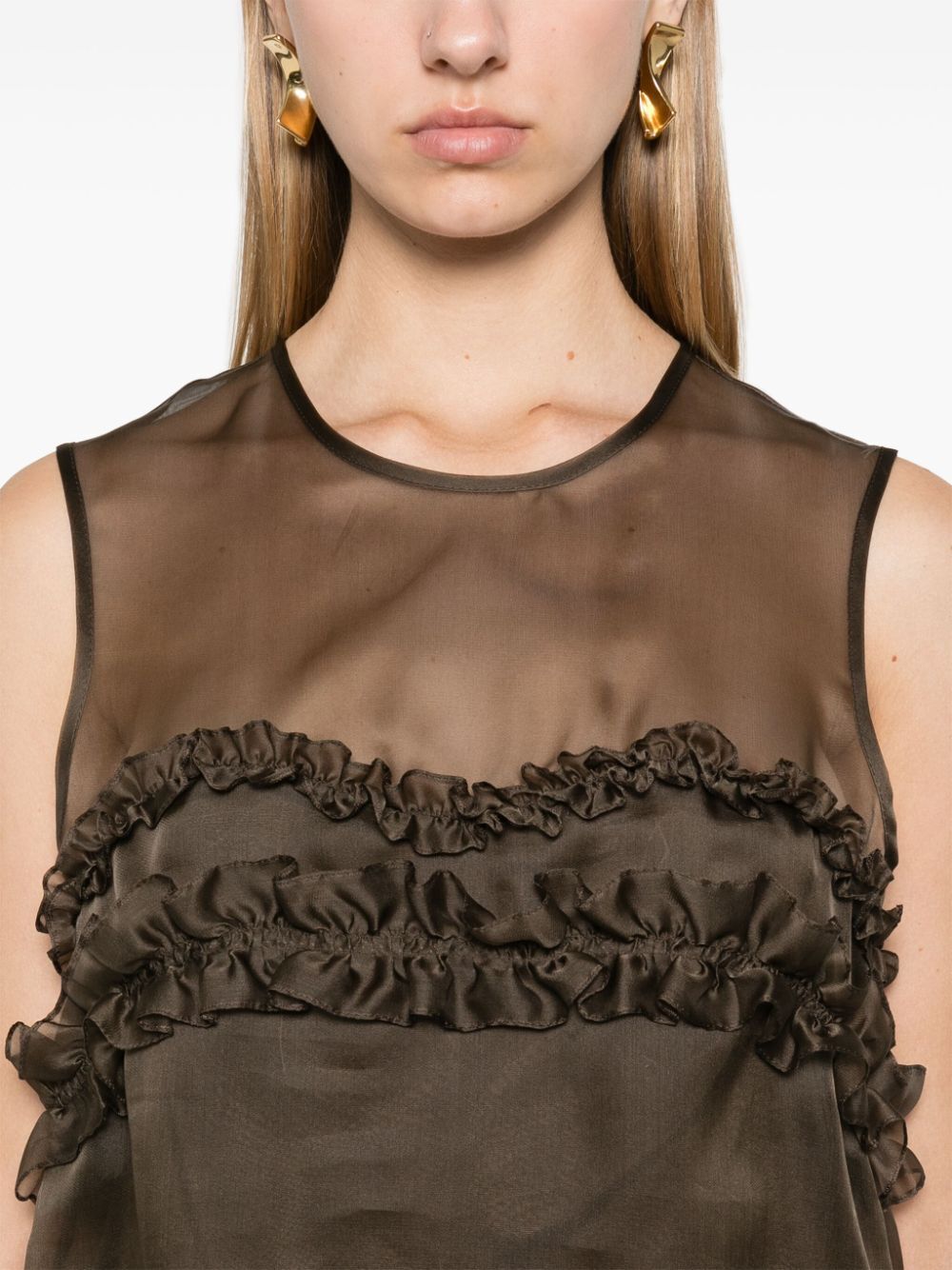 CECILIE BAHNSEN-ORIETTA TOP SATIN ORGANZA BROWN-