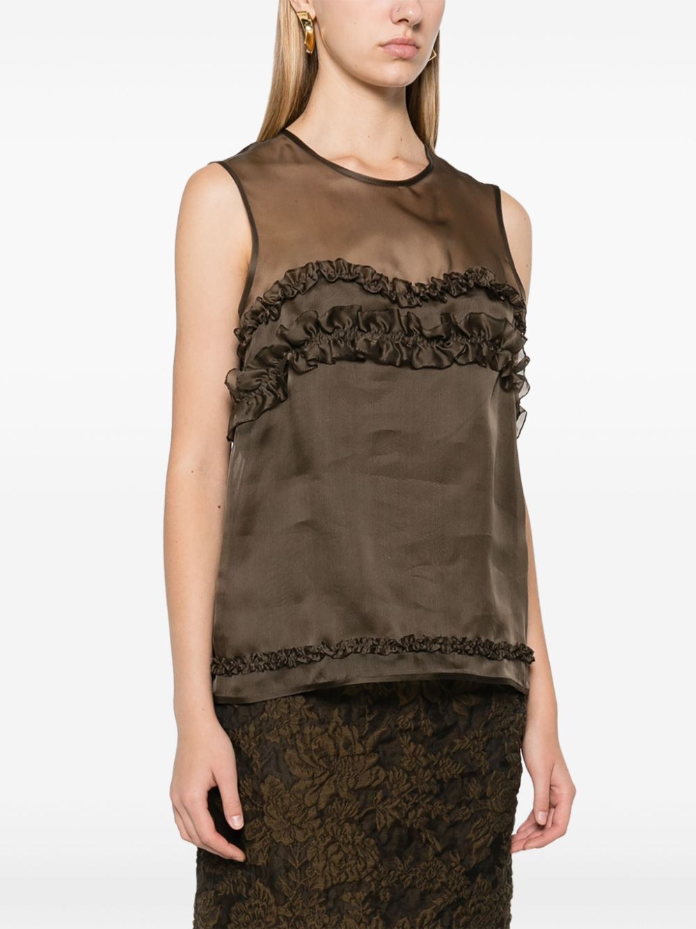 CECILIE BAHNSEN-ORIETTA TOP SATIN ORGANZA BROWN-