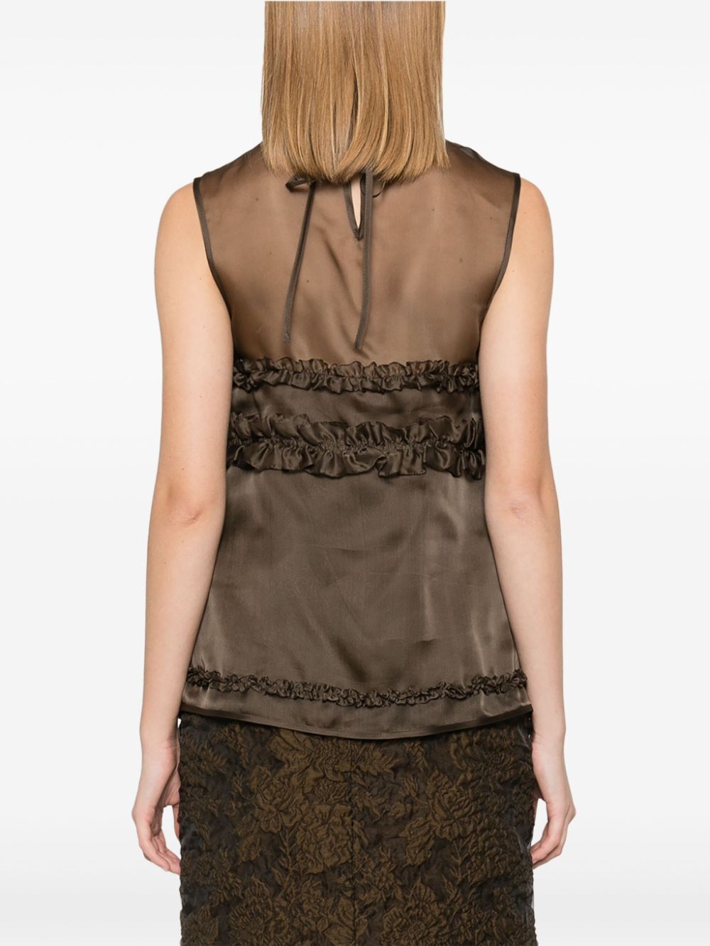 CECILIE BAHNSEN-ORIETTA TOP SATIN ORGANZA BROWN-