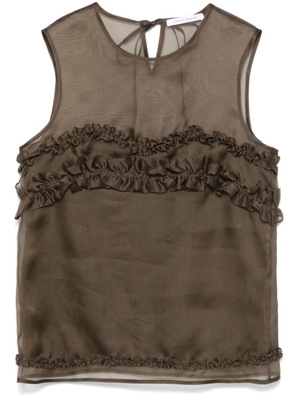 CECILIE BAHNSEN-ORIETTA TOP SATIN ORGANZA BROWN-