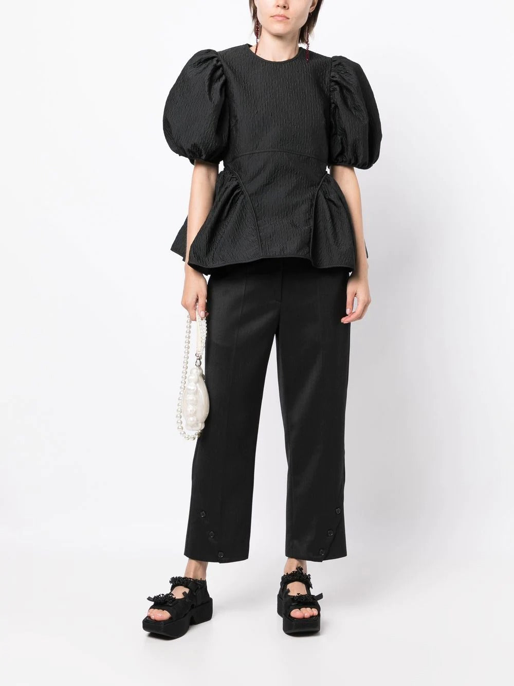 CECILIE BAHNSEN-PUFF SLEEVE TOP WITH SIDE PANELS-222RTW11022 DESTINY TOP BLACK