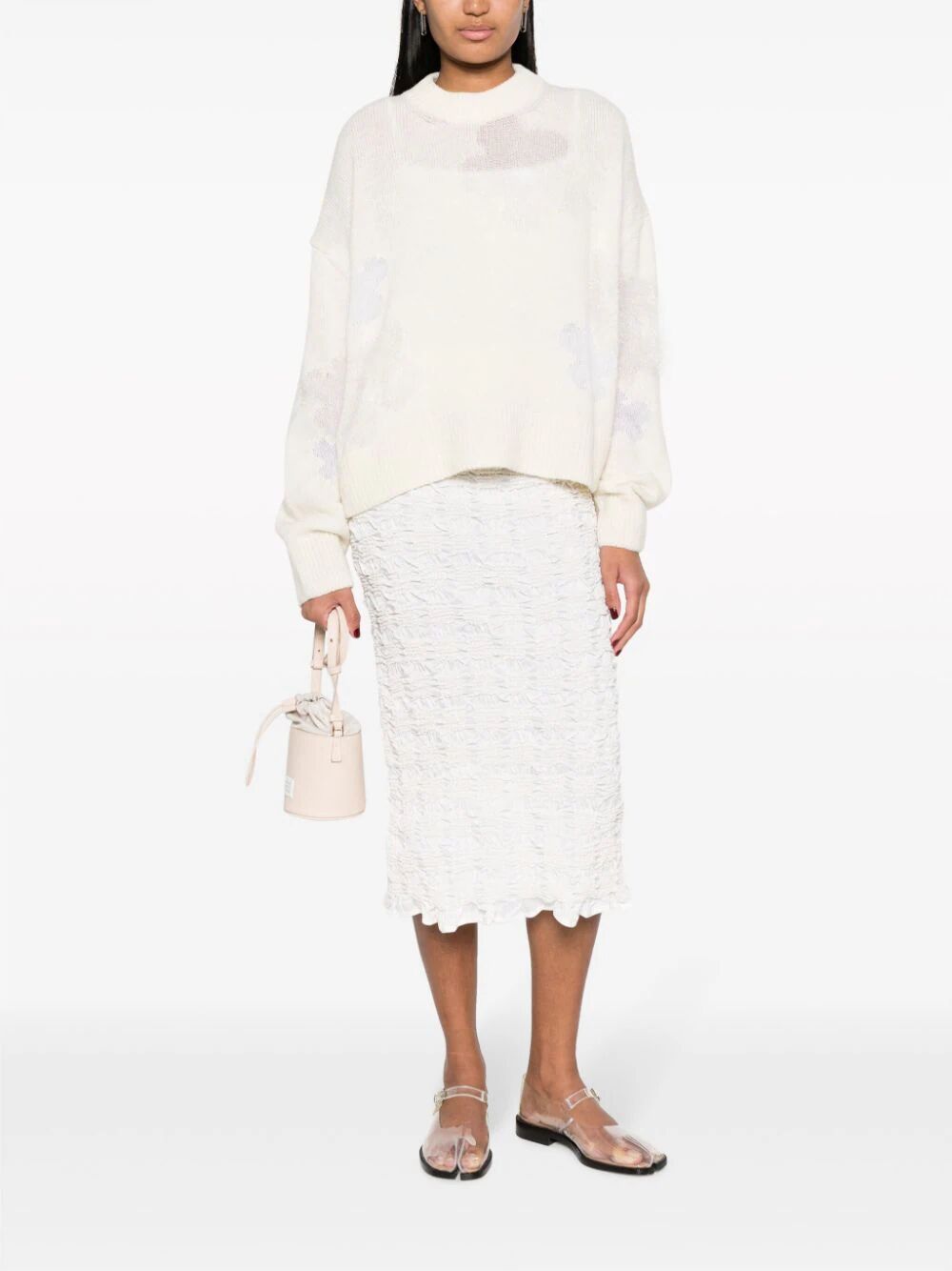 CECILIE BAHNSEN-UGNE SKIRT GRAPHENE SMOCK TAFF. IVORY-23RTW17012 IVORY