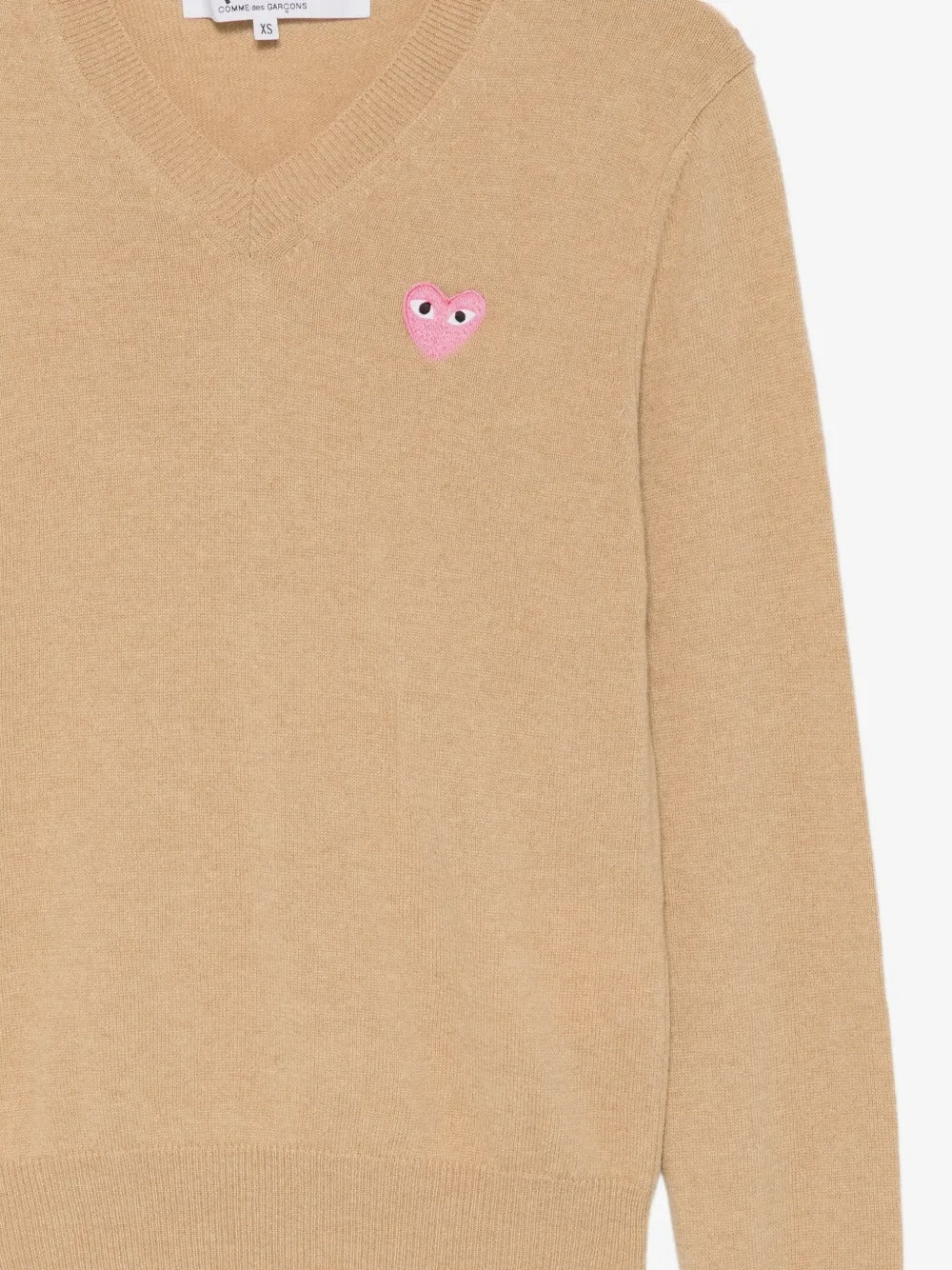 COMME DES GARÇONS PLAY-Wool sweater with heart applique and V-neck-