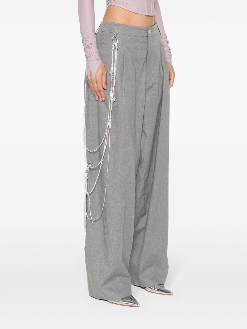 DARKPARK-PHEBE CHAIN ADORNED WIDE-LEG PANTS-