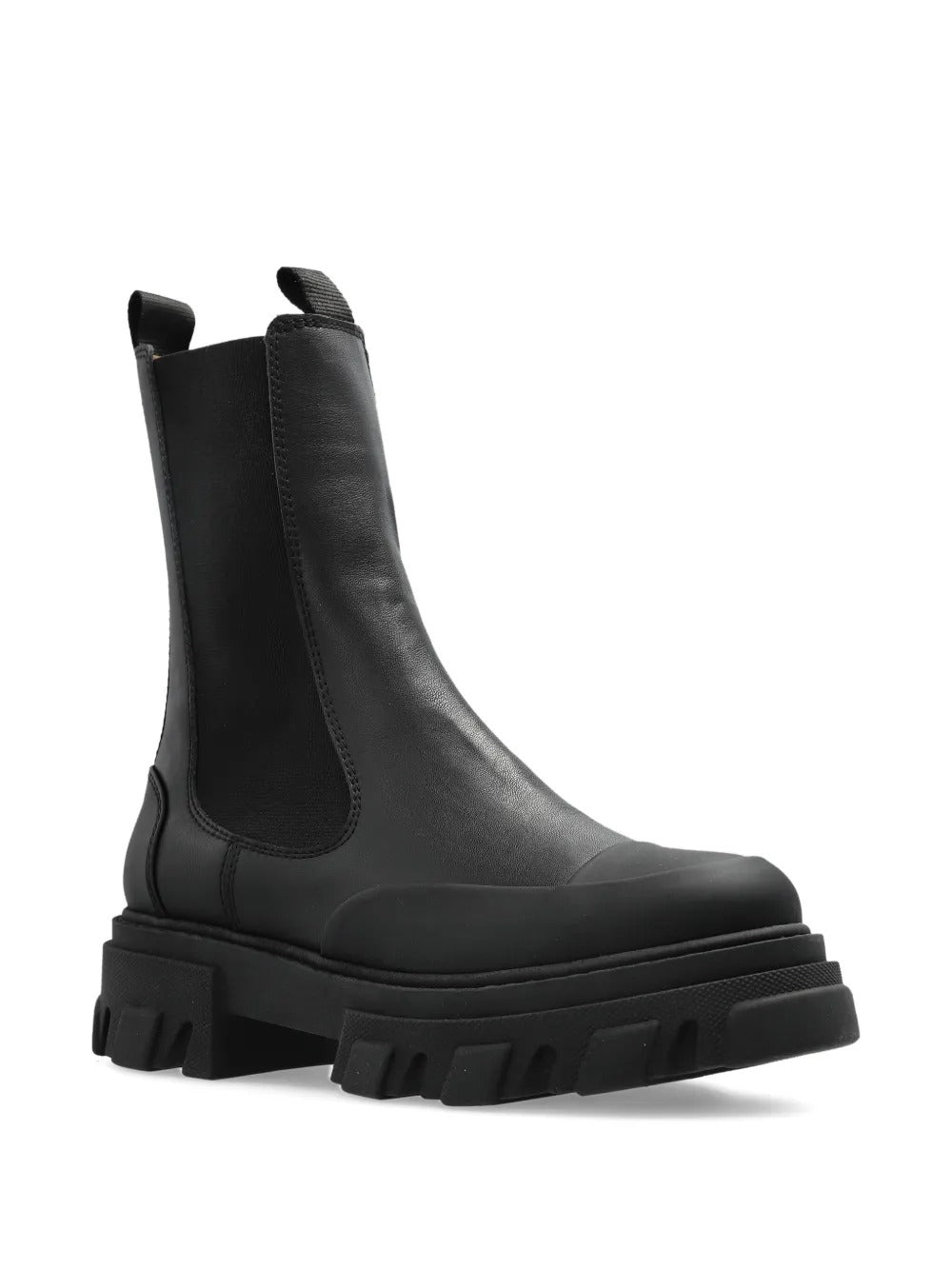 GANNI-Cleated Mid Chelsea Boot Black Stitch-