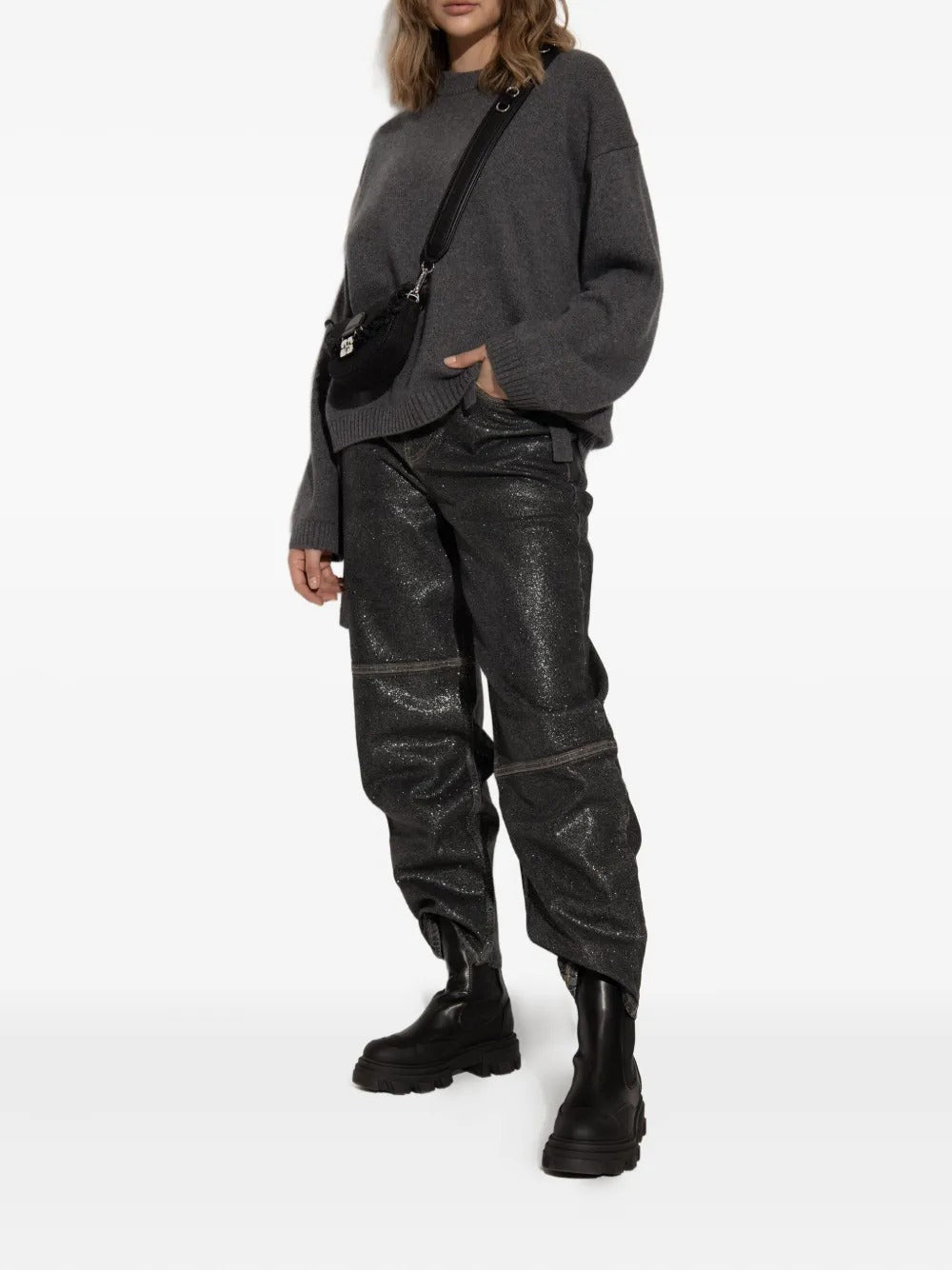 GANNI-Cleated Mid Chelsea Boot Black Stitch-