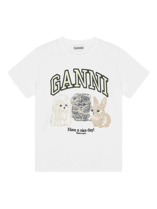 GANNI-Basic Cotton Jersey Animals Relaxed T-shirt-