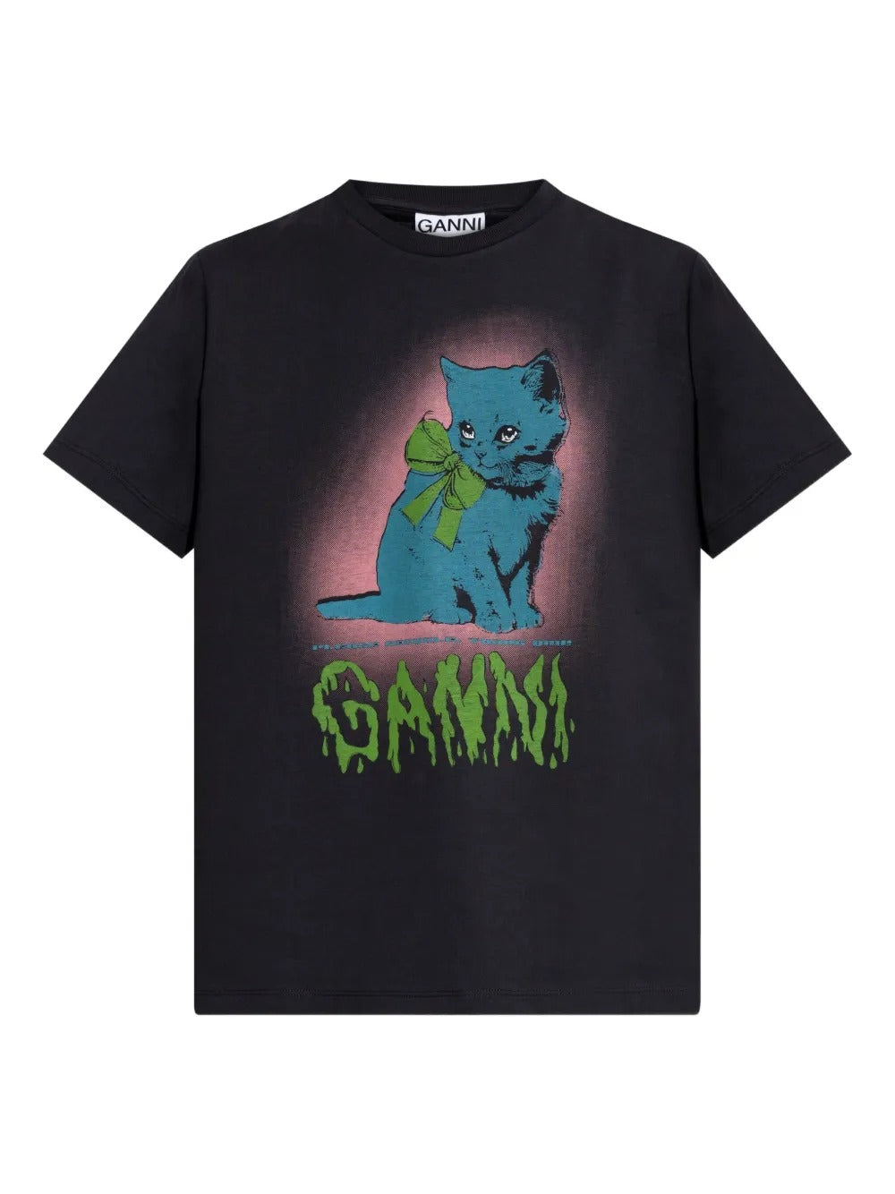 GANNI-Basic Cotton Jersey Neon Kitty T-shirt-