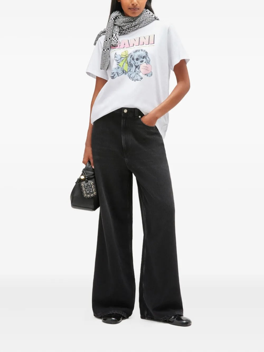 GANNI-Basic Cotton Jersey Neon Puppy T-shirt-