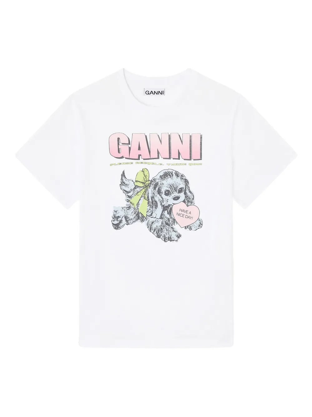 GANNI-Basic Cotton Jersey Neon Puppy T-shirt-