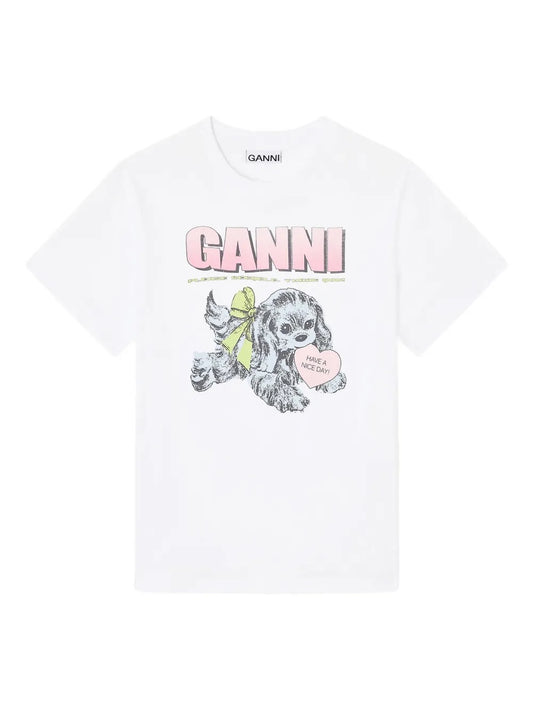GANNI-Basic Cotton Jersey Neon Puppy T-shirt-